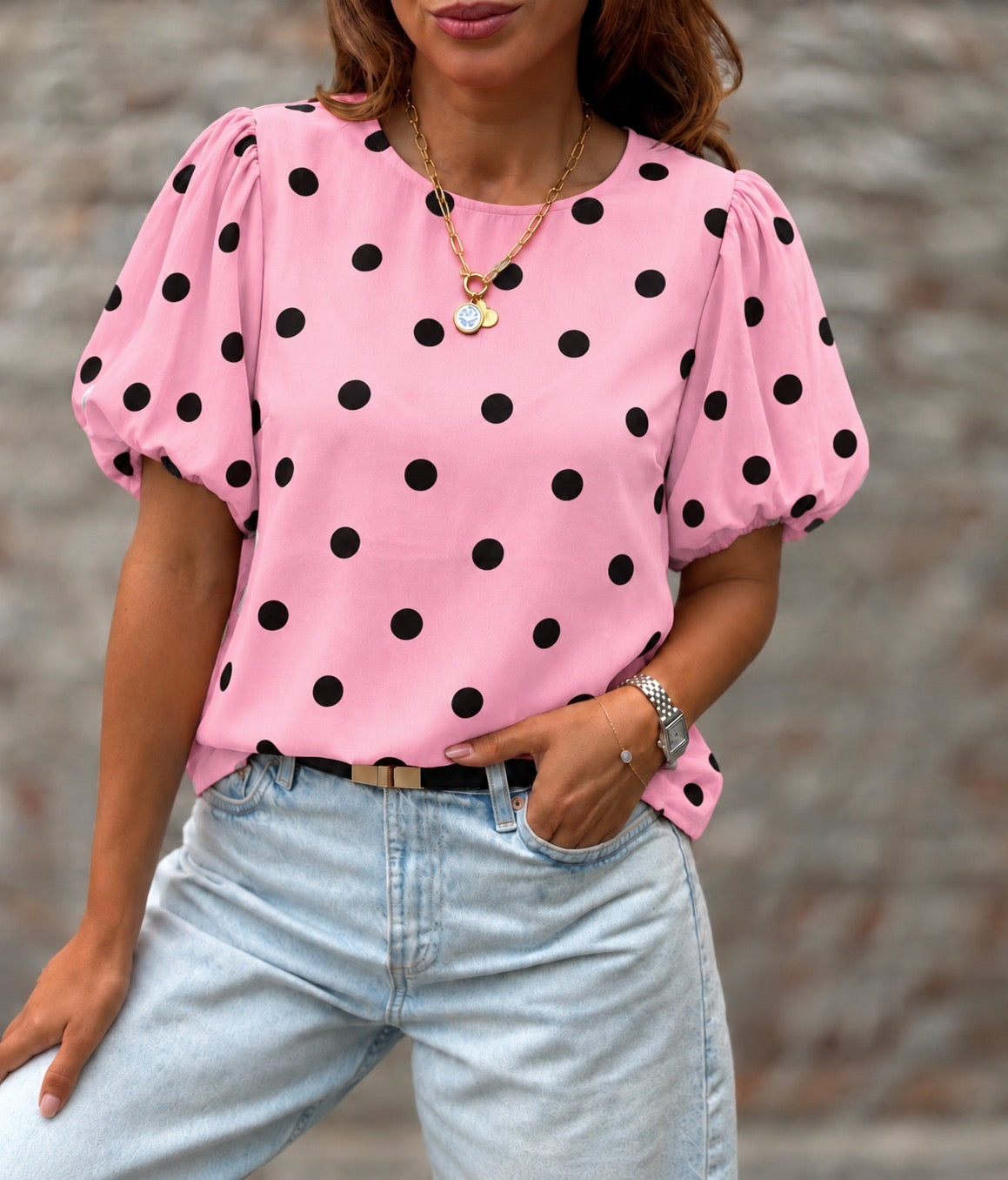 Polera maxi lunar rosa