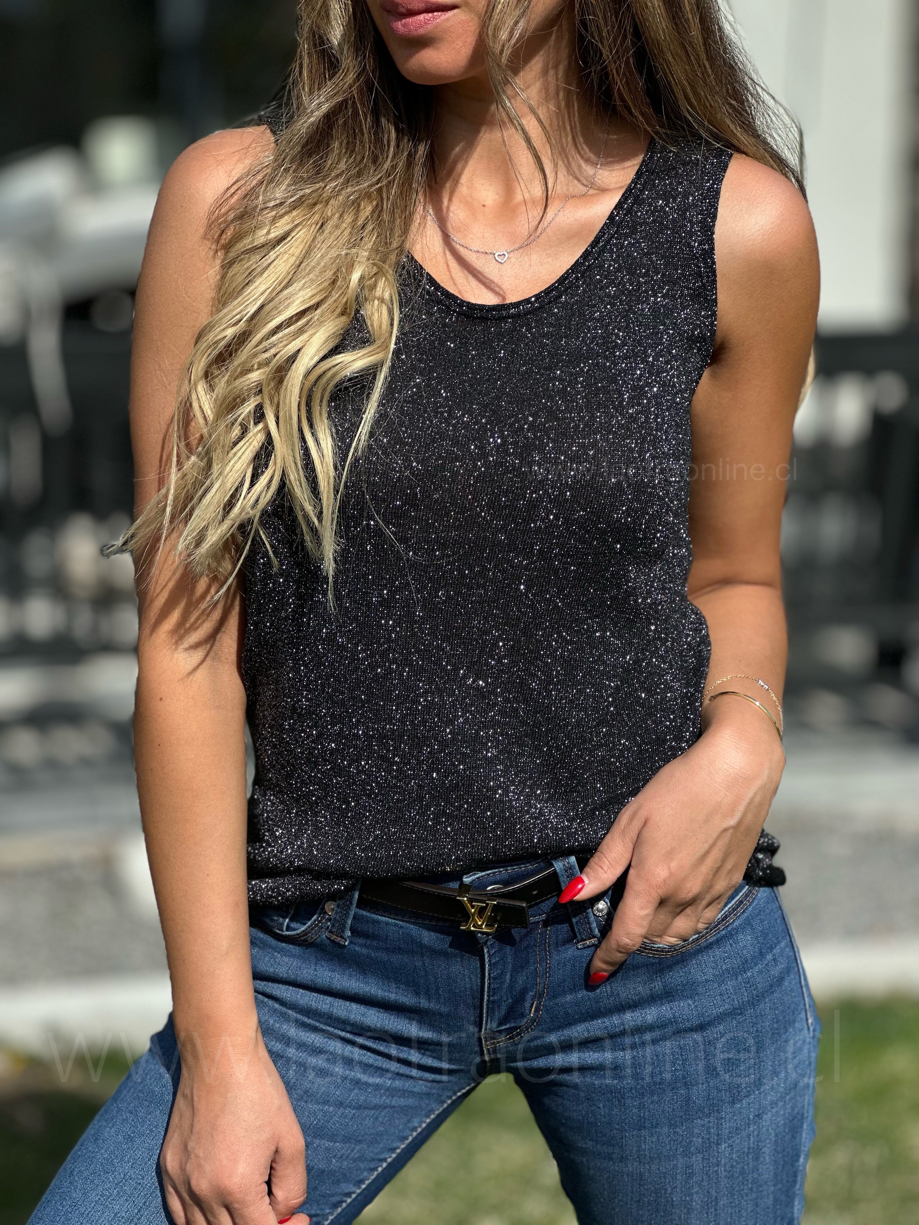 Polera lurex brillitos negro