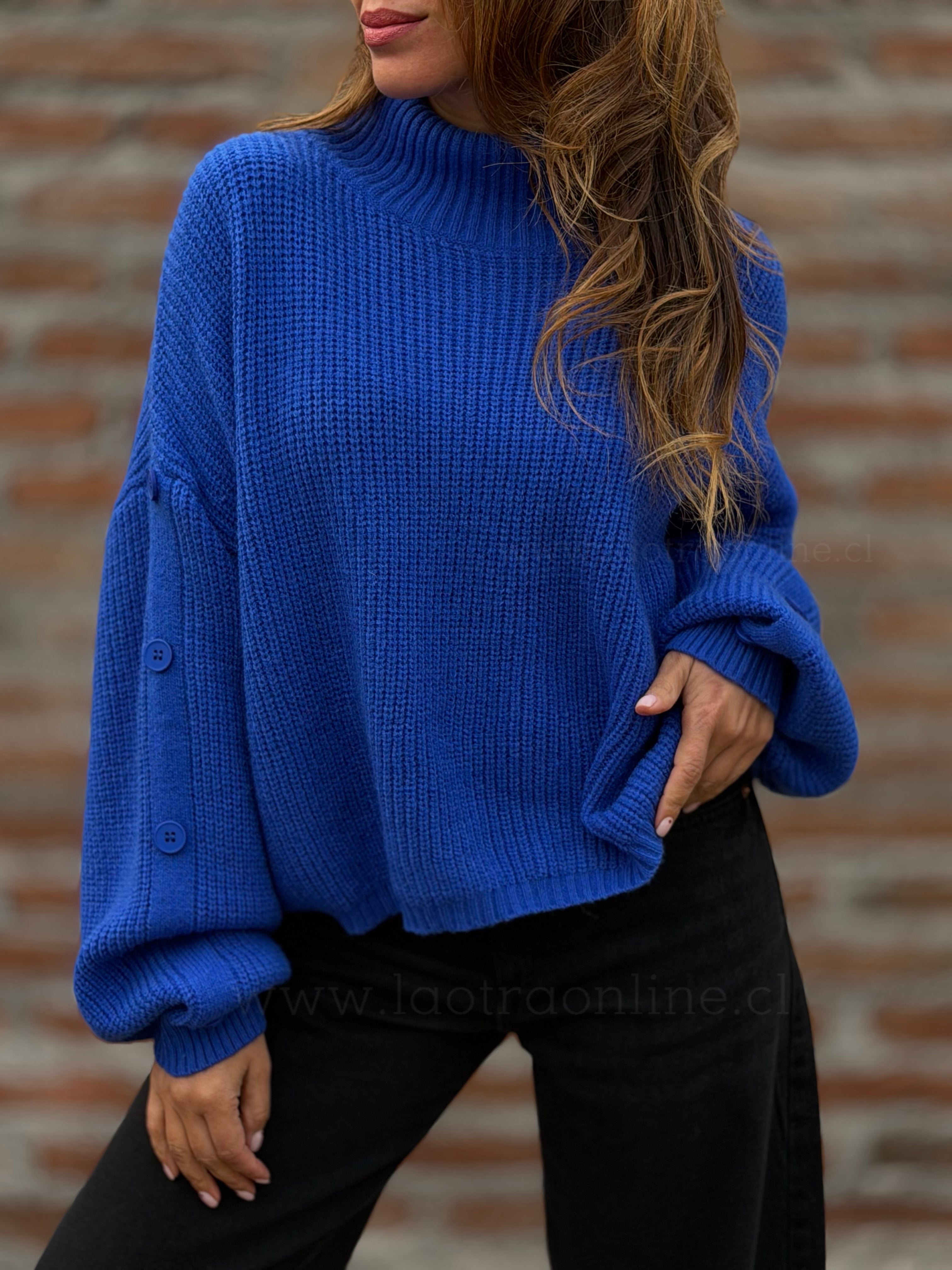 Sweater manga botón azul