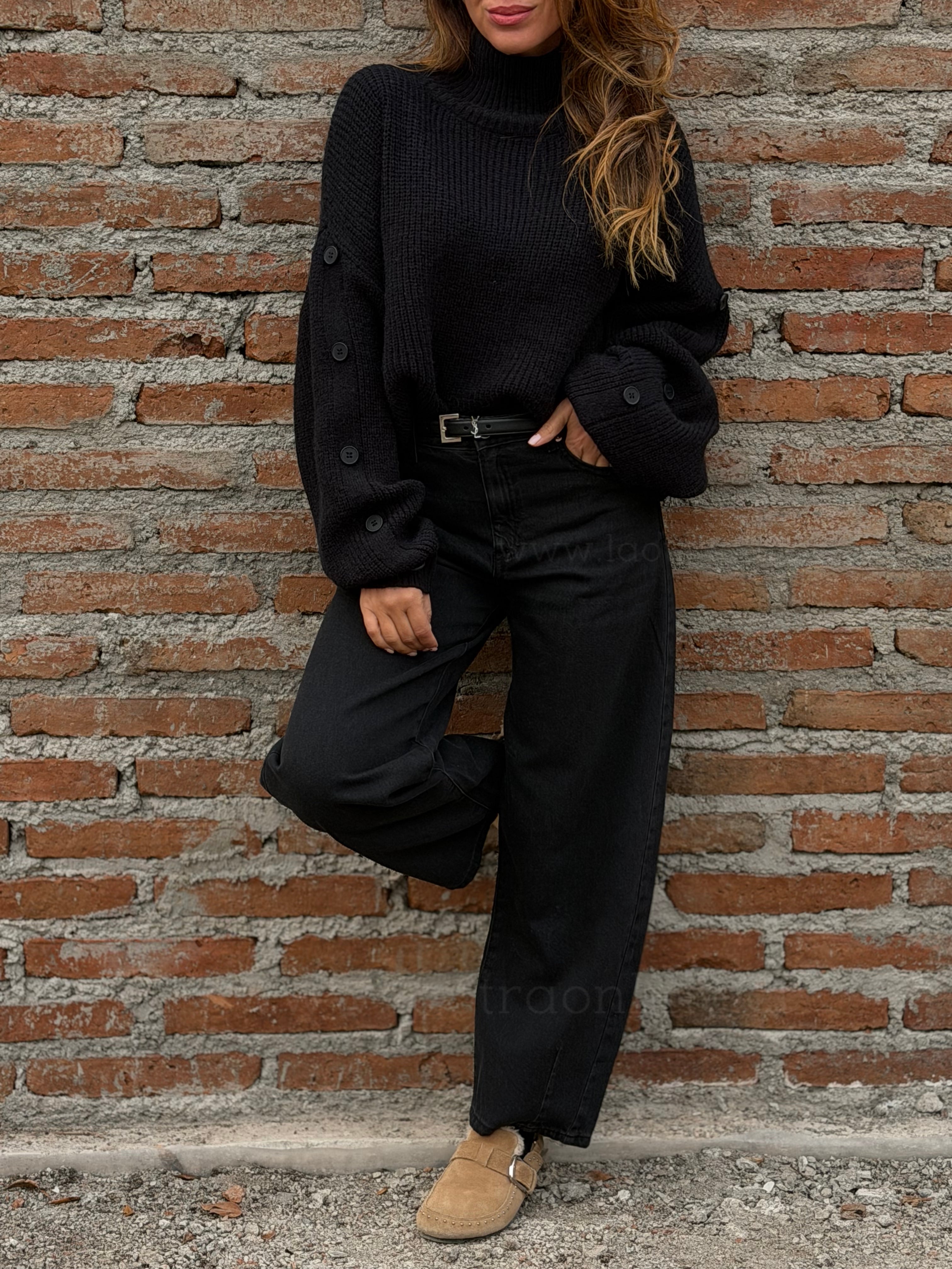 Sweater Manga botón negro