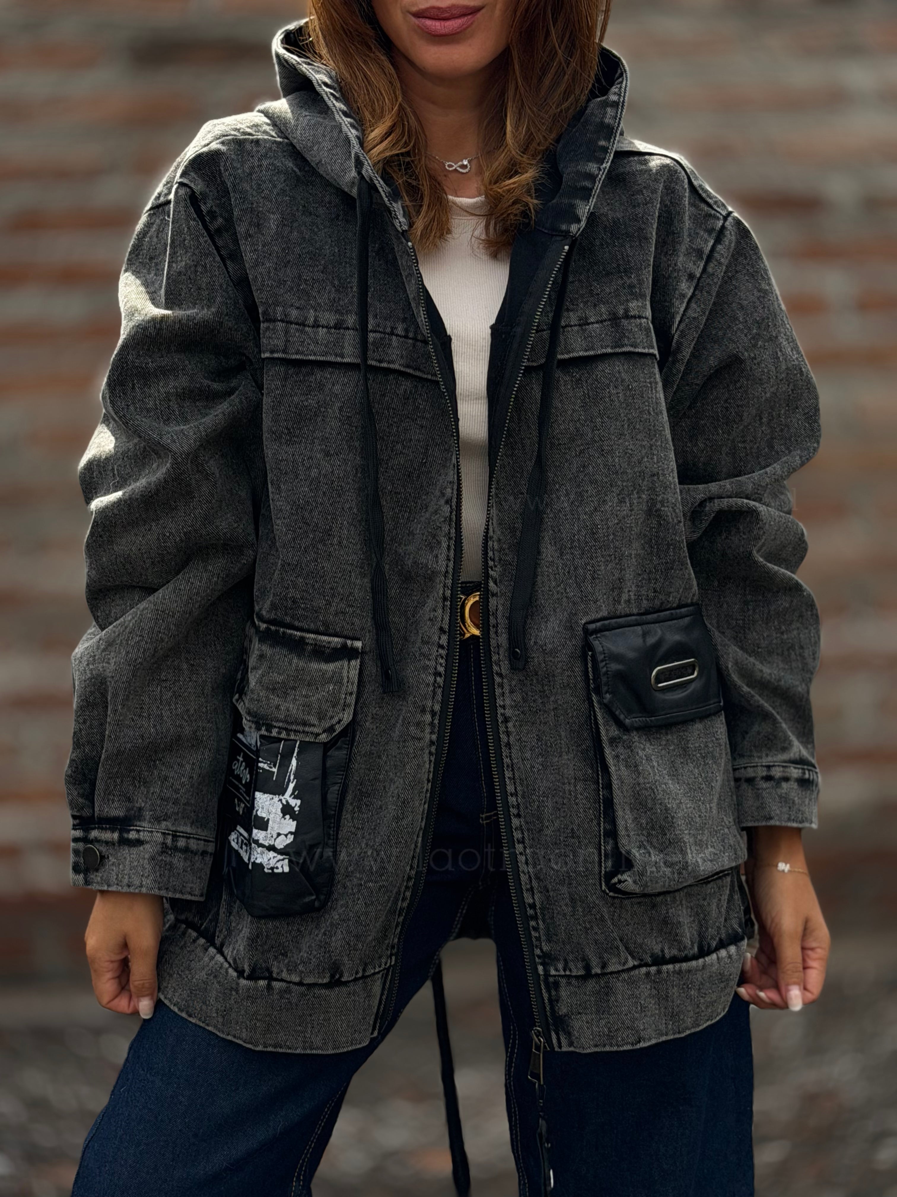 Chaqueta jeans capucha marengo