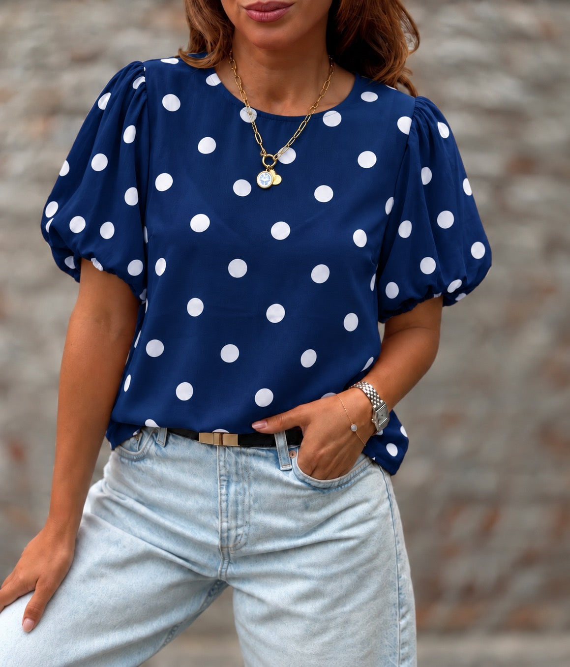 Polera maxi lunar azul