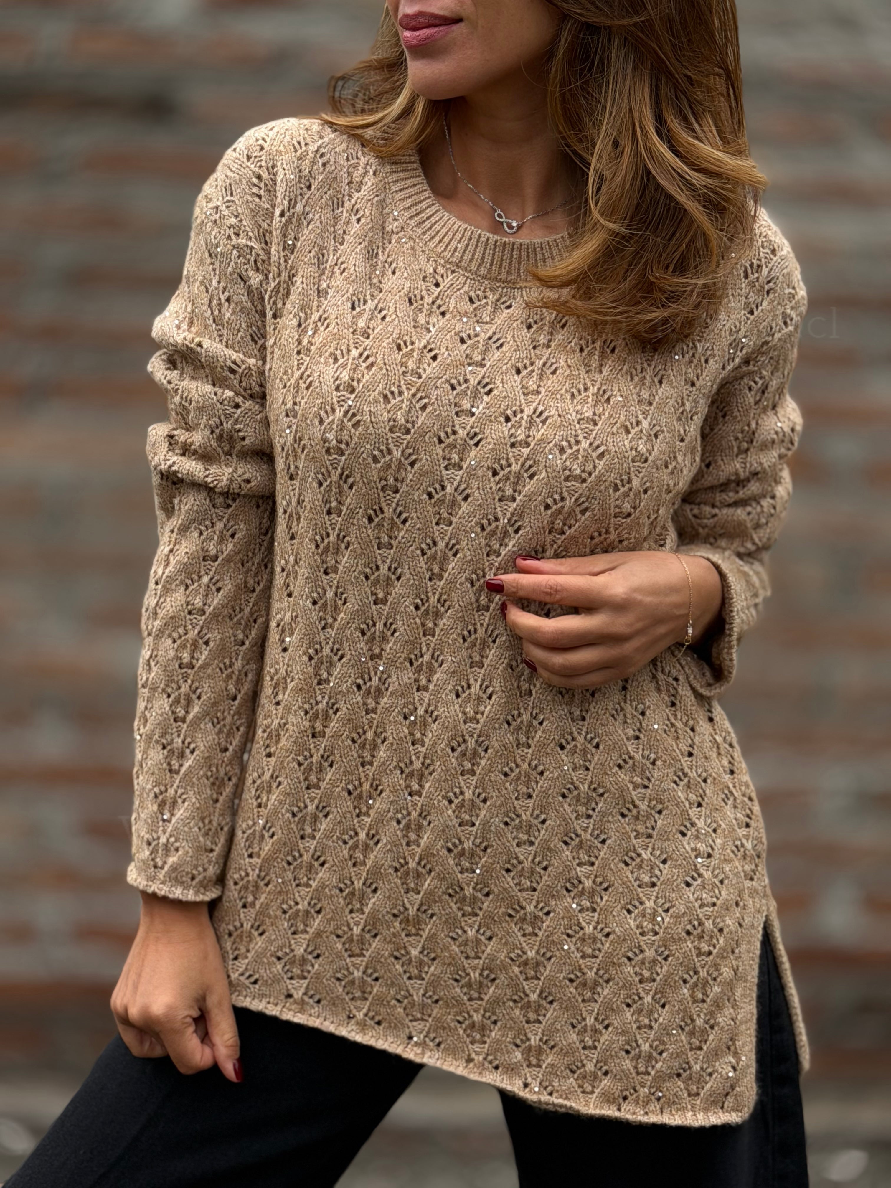 Sweater mini lentejuela Camel