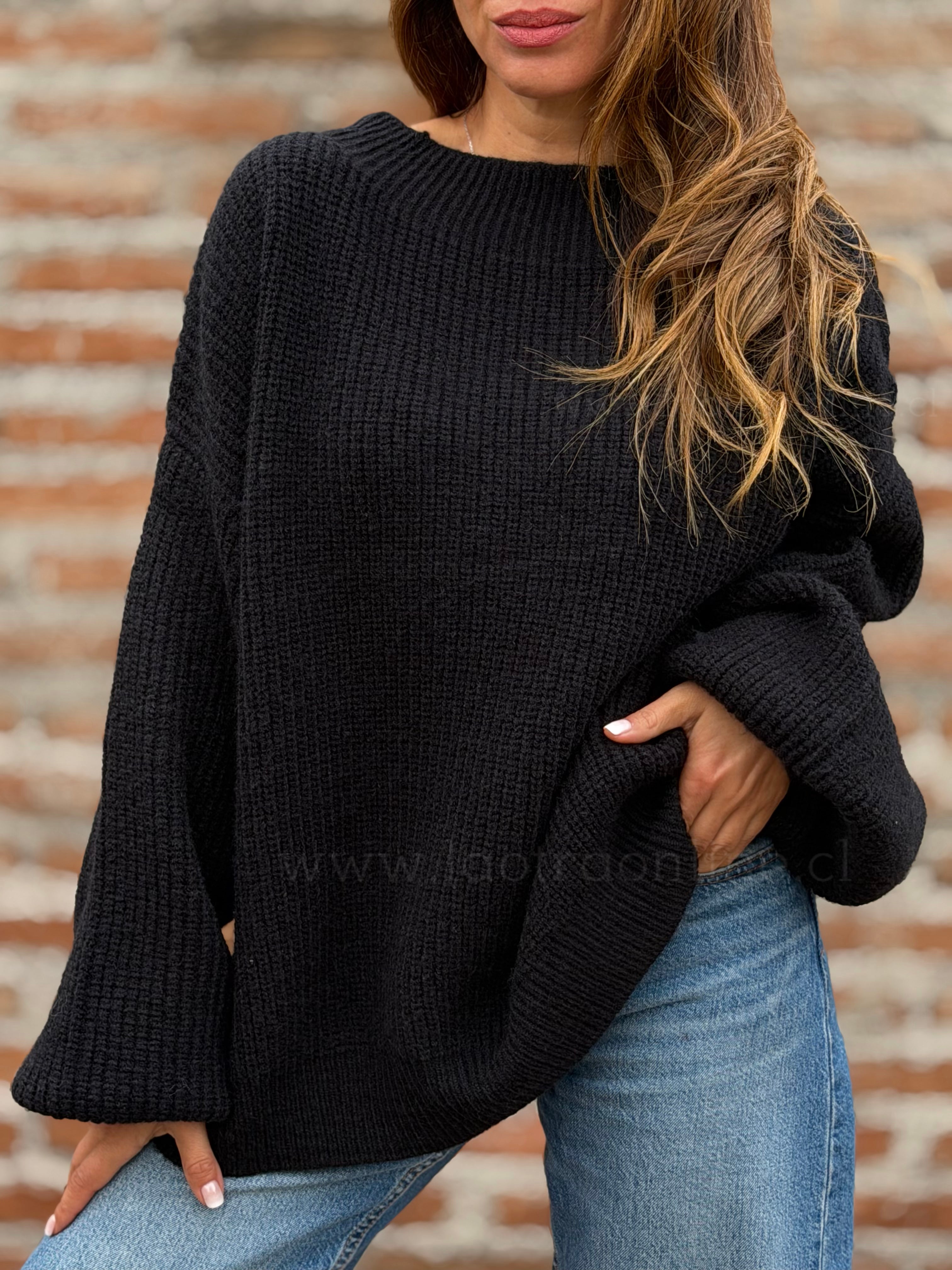 Sweater manga globo negro