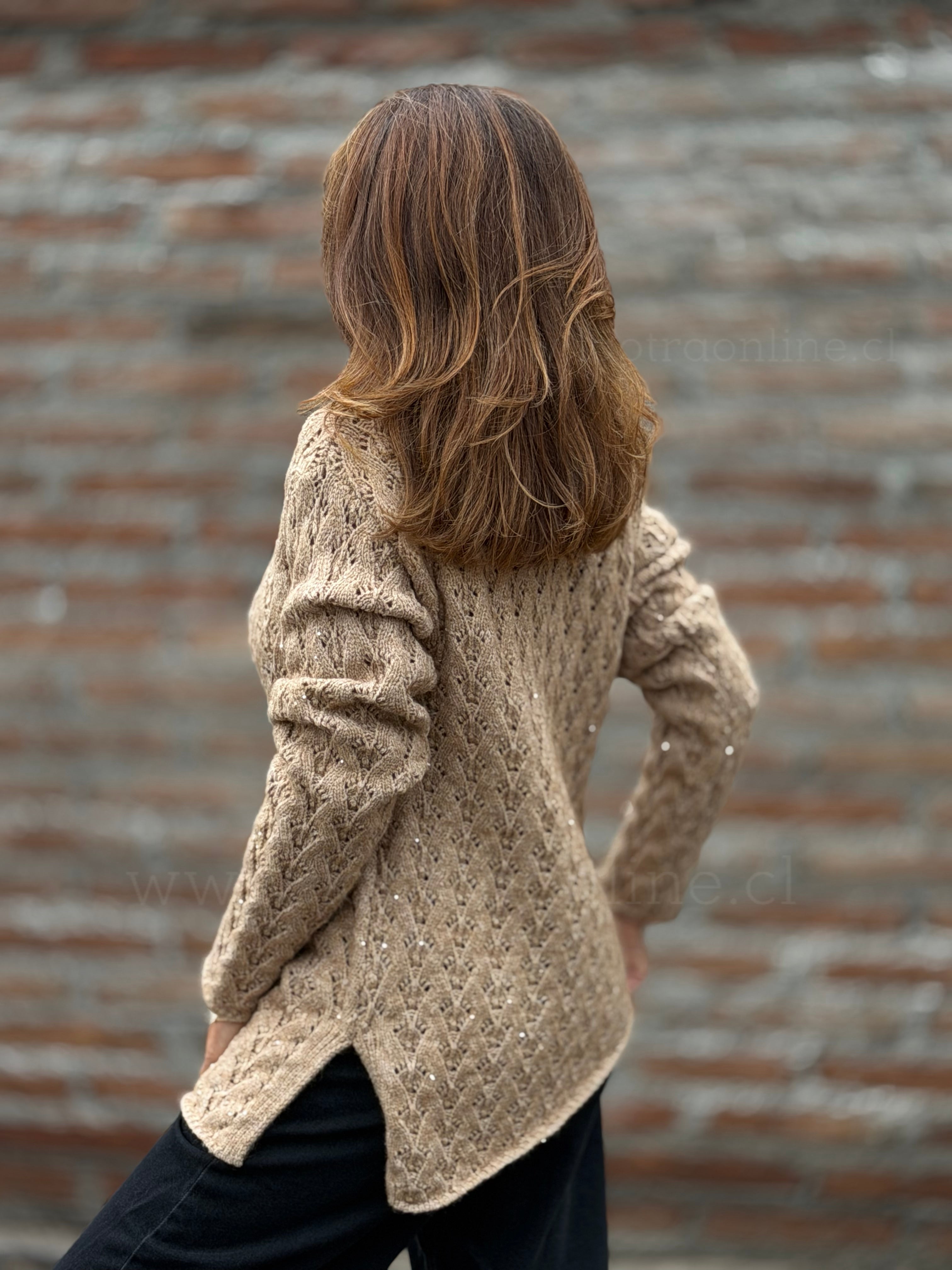 Sweater mini lentejuela Camel
