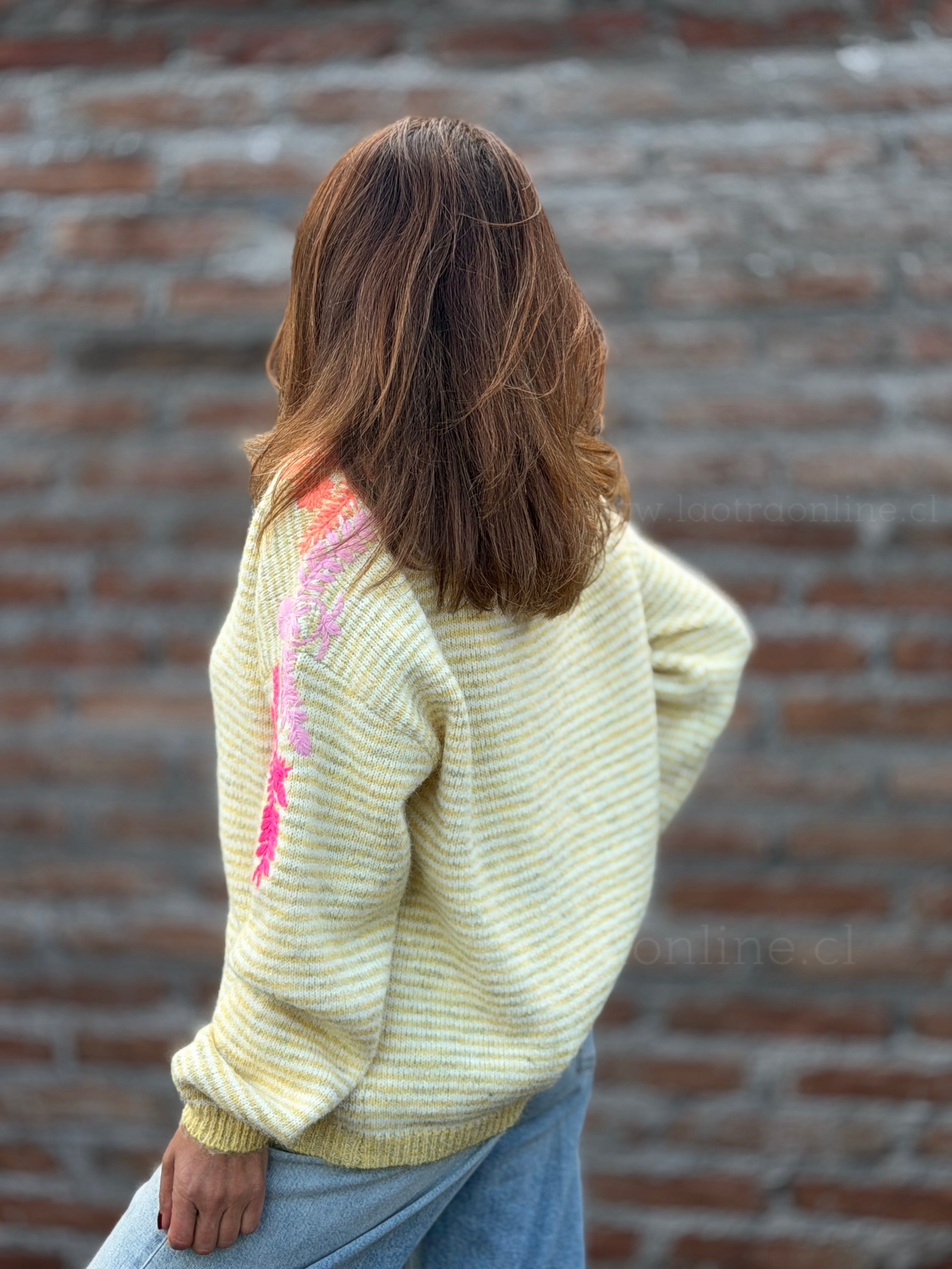 Sweater rayas bordado amarillo