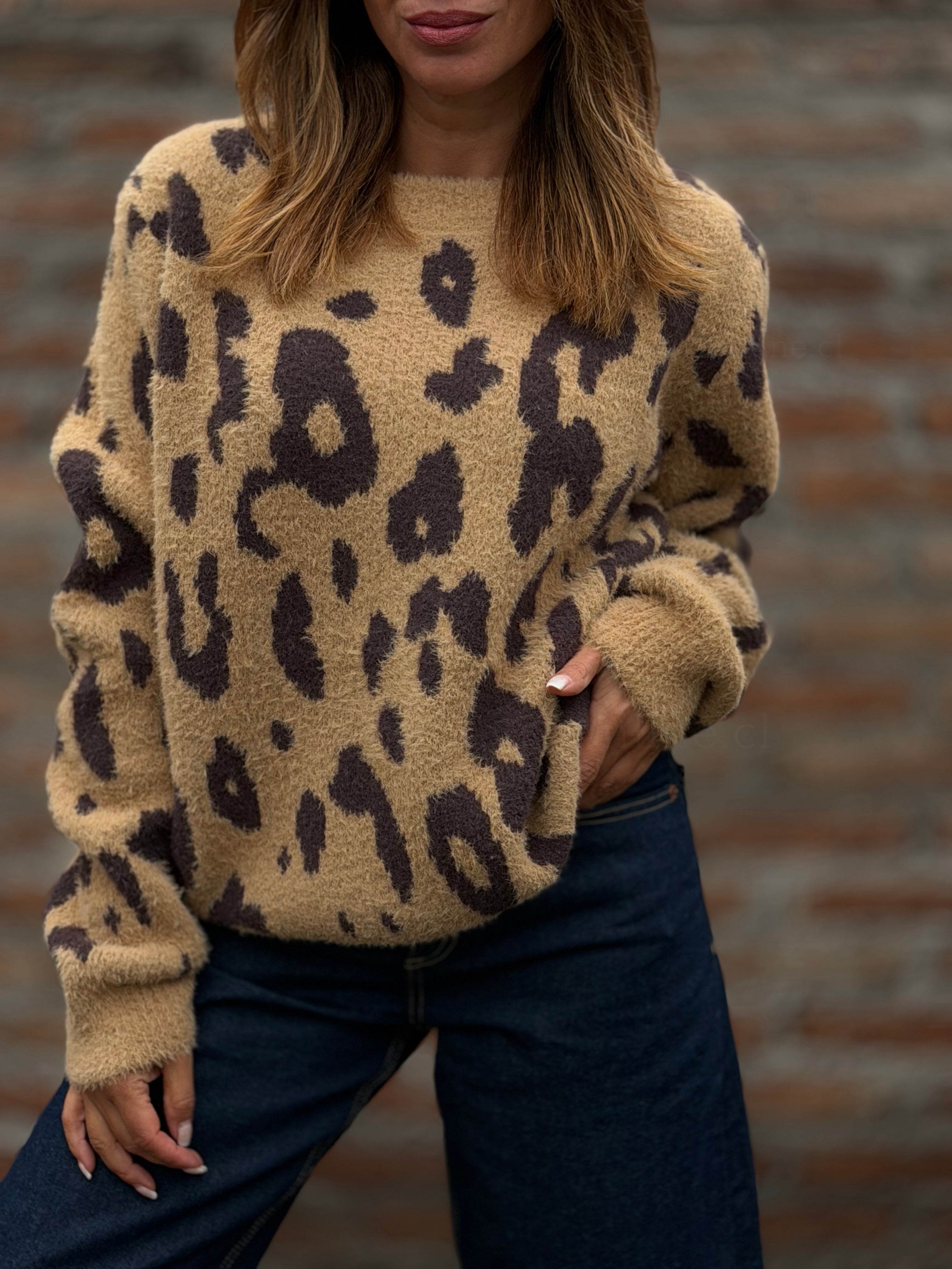 Sweater print peludito caramelo