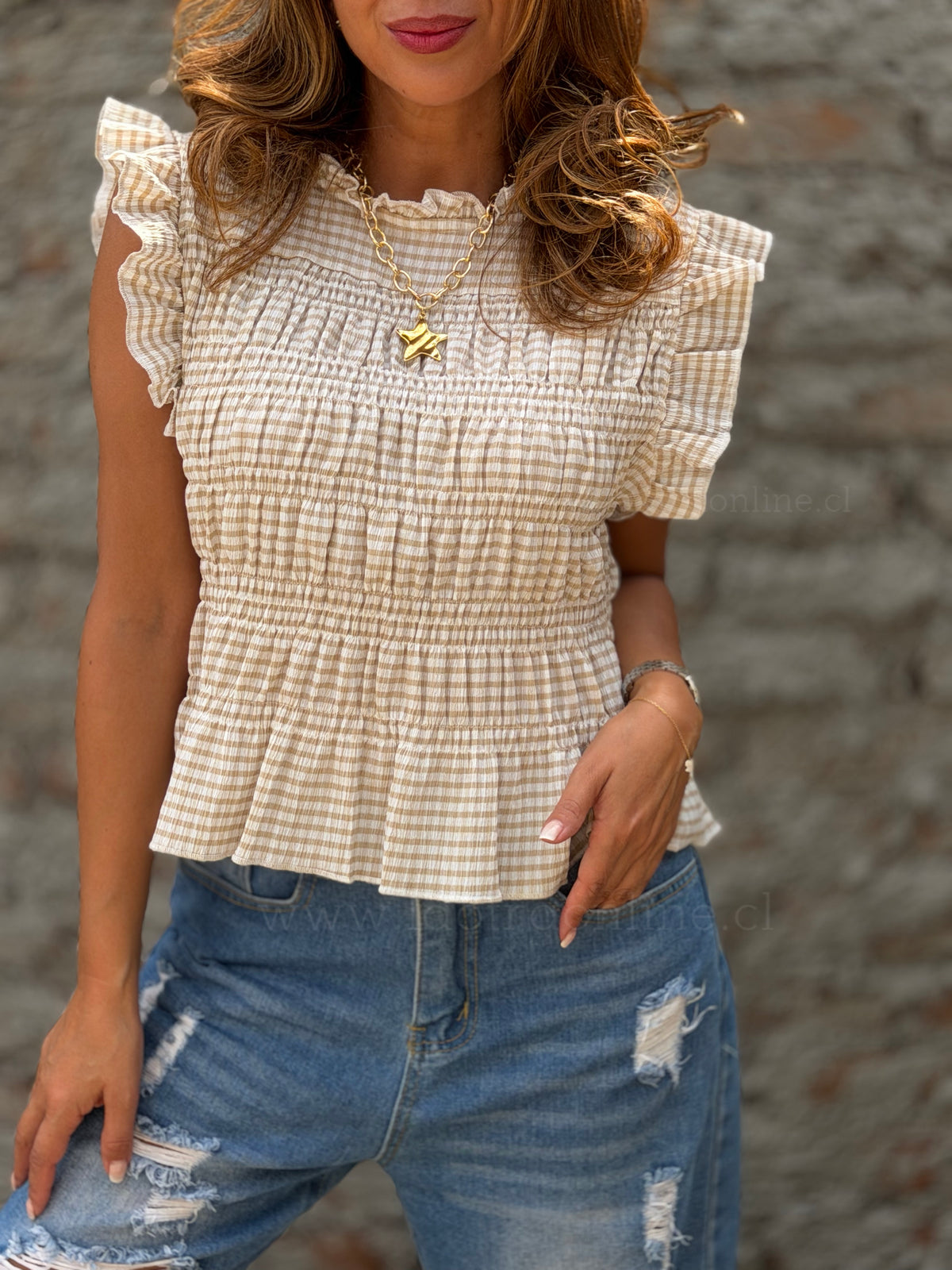 Polera Vichy princesa caramelo