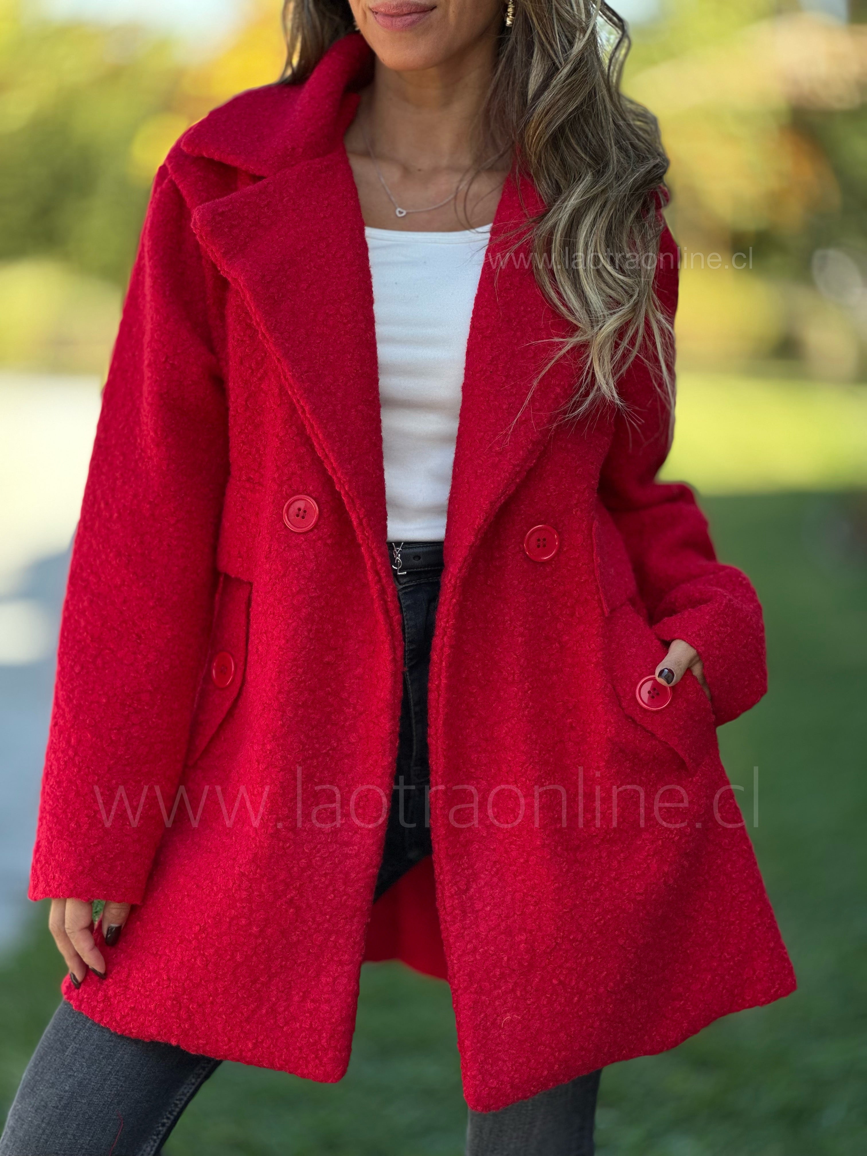 Abrigo Bouclé espalda botones rojo