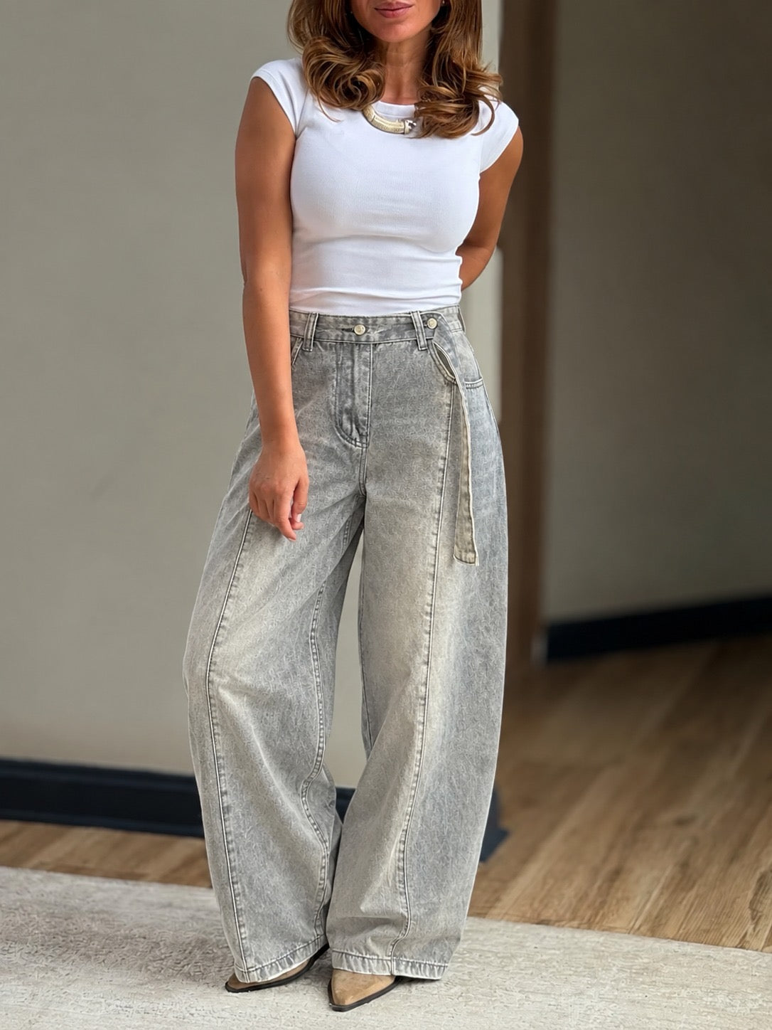 Jeans Baggy cinto gris