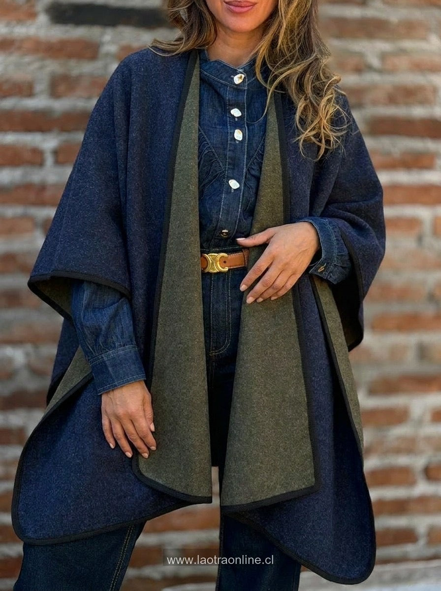 Poncho Bicolor reversible azul
