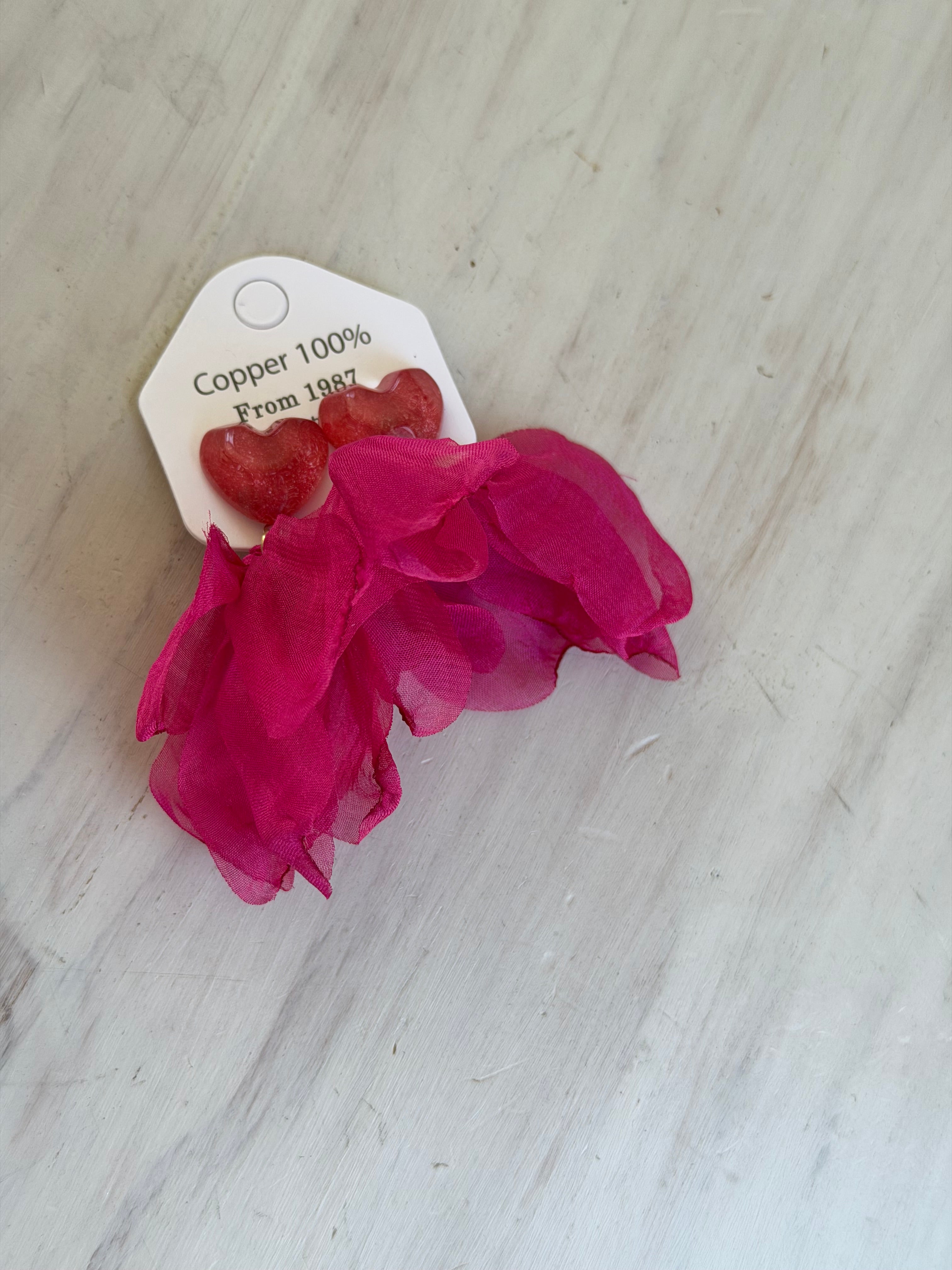 Aros Tela corazón rosa