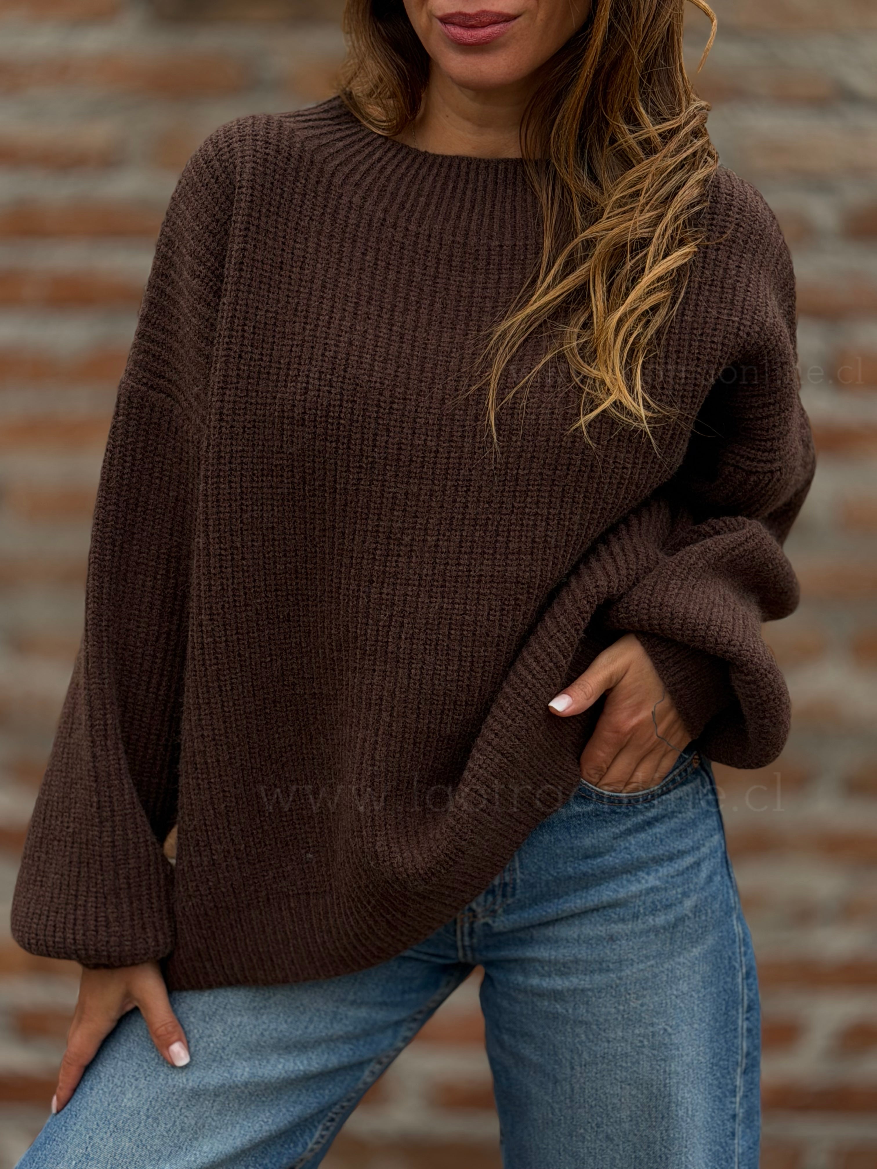 Sweater manga globo marrón
