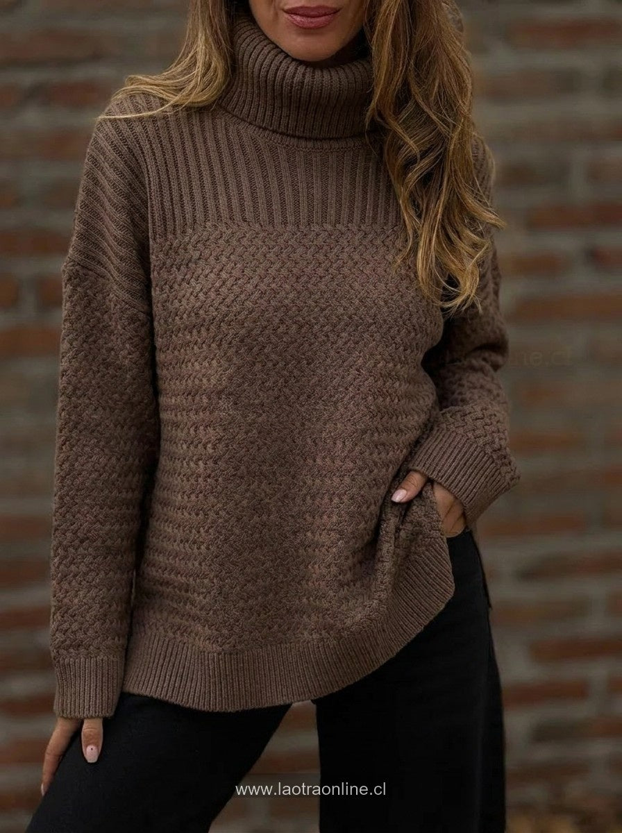 Sweater manga recta marrón