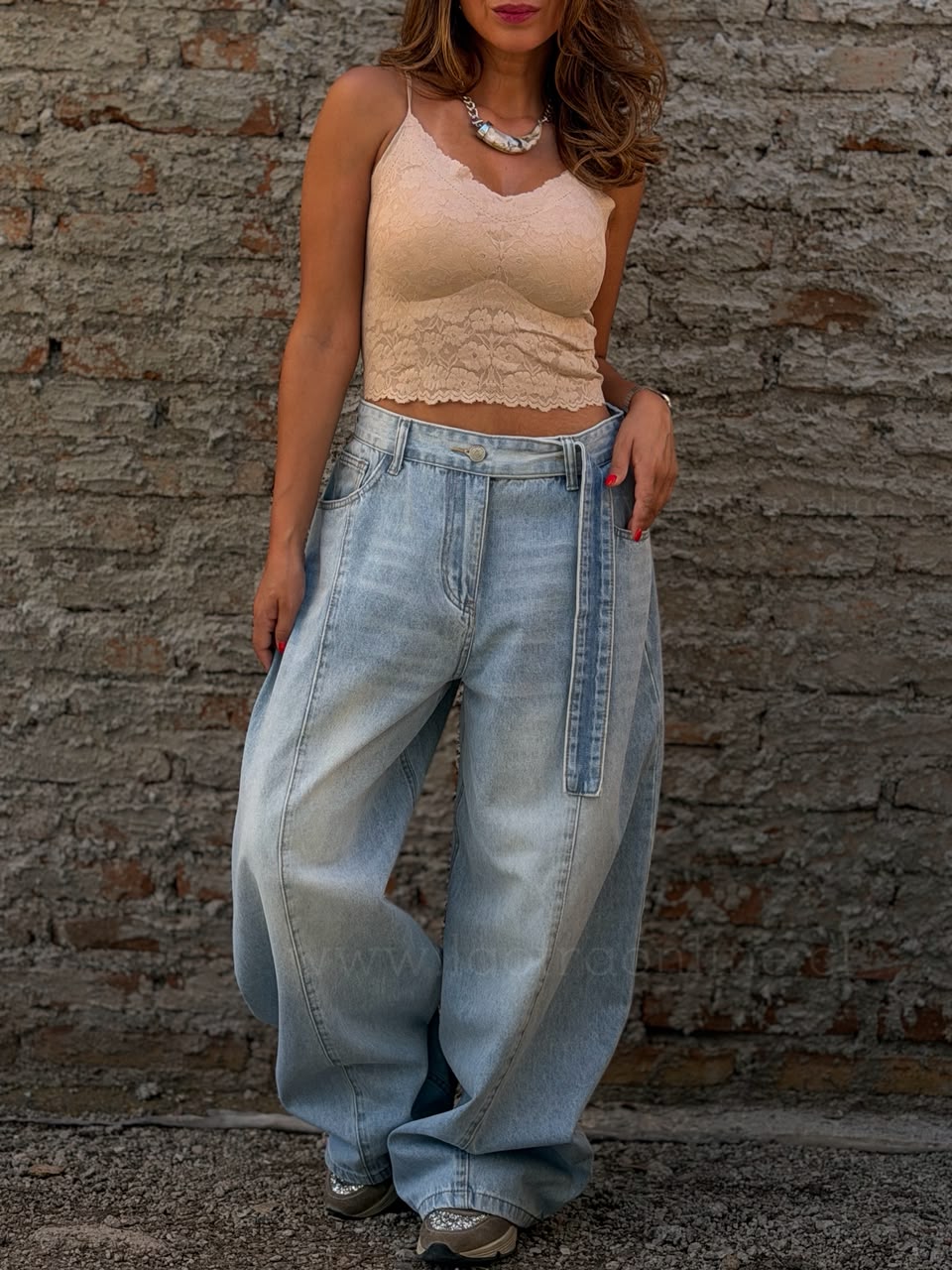 Jeans Baggy cinto celeste