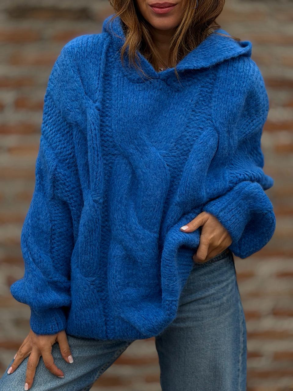 Sweater Canguro trenza azul