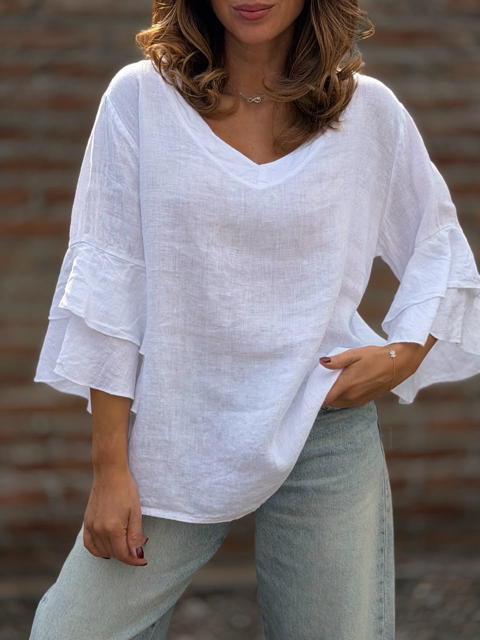 Polera Vuelos puro lino blanco