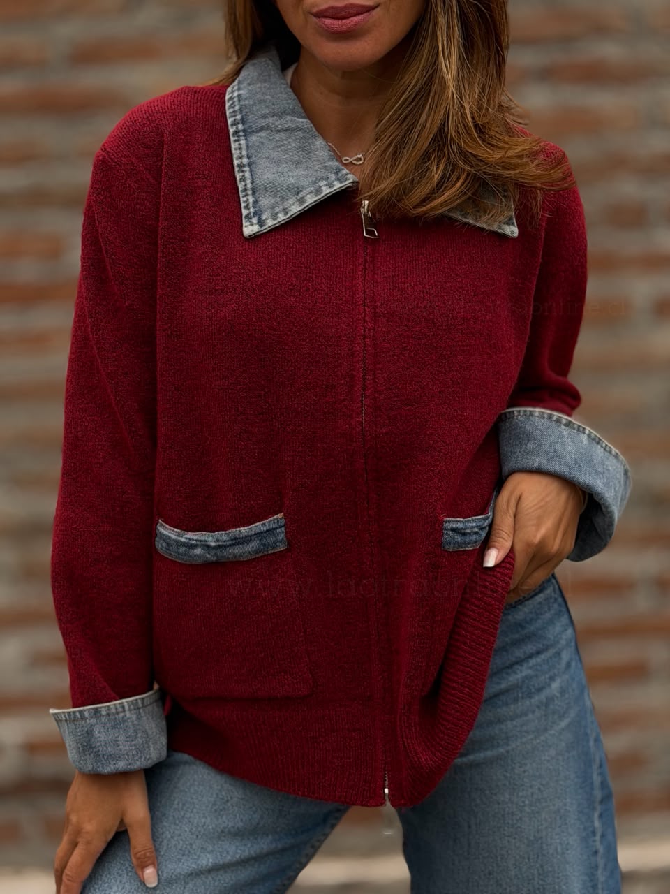 Chaleco Lana/mezclilla rojo