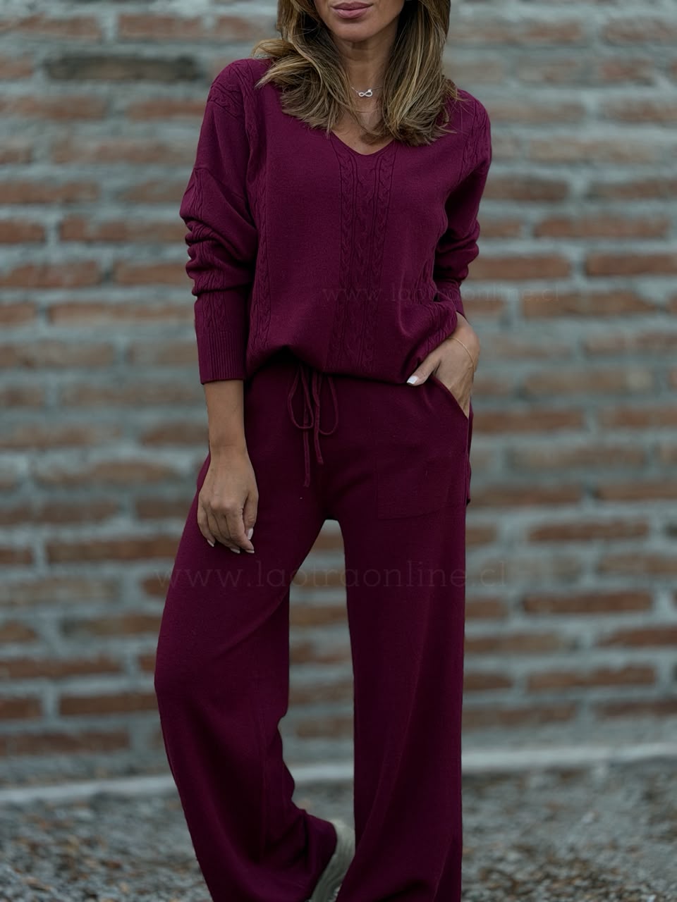 Conjunto Sweater+Pantalón tejido cherry