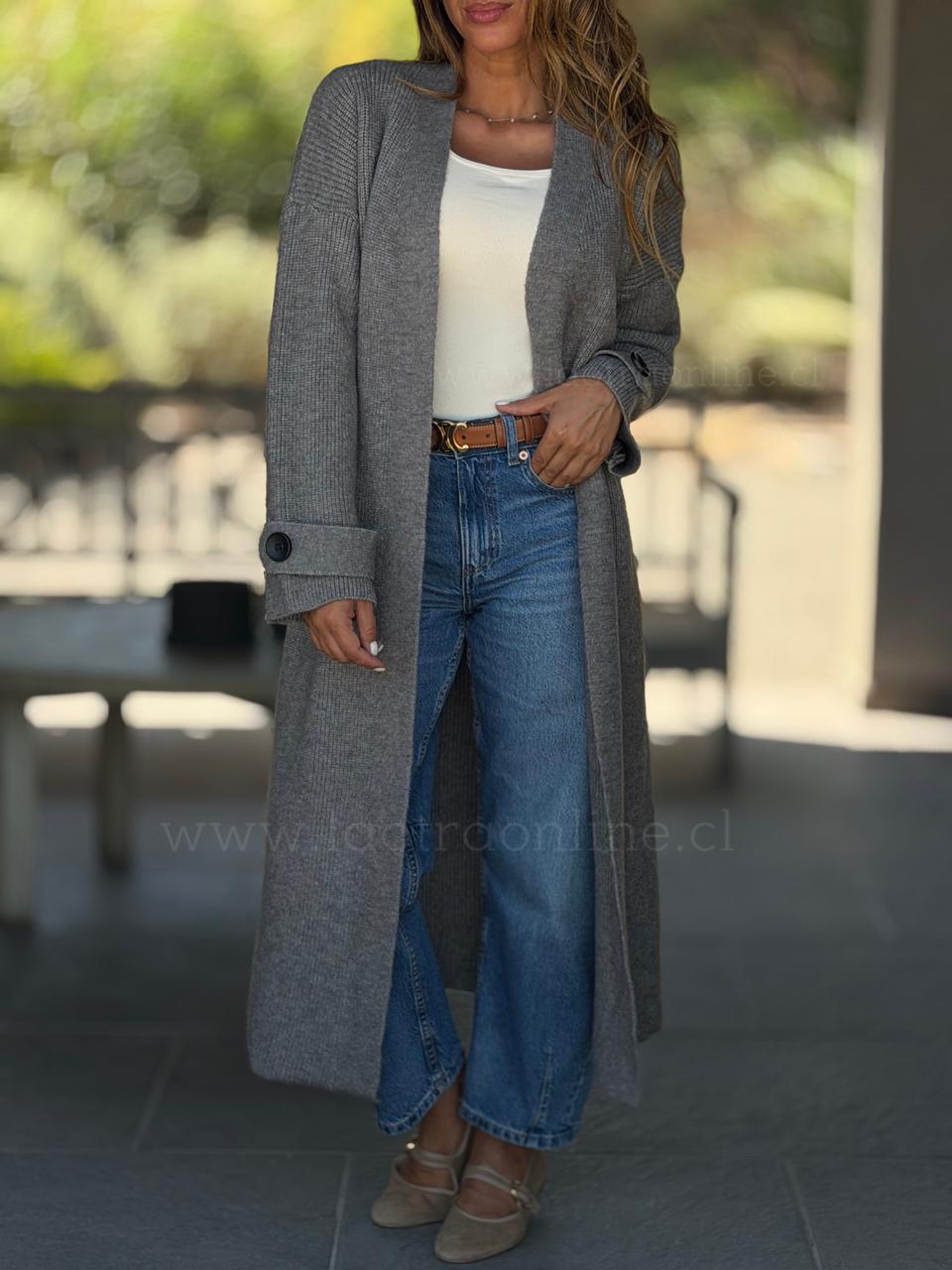 Maxi Cárdigan Sophie gris verdoso