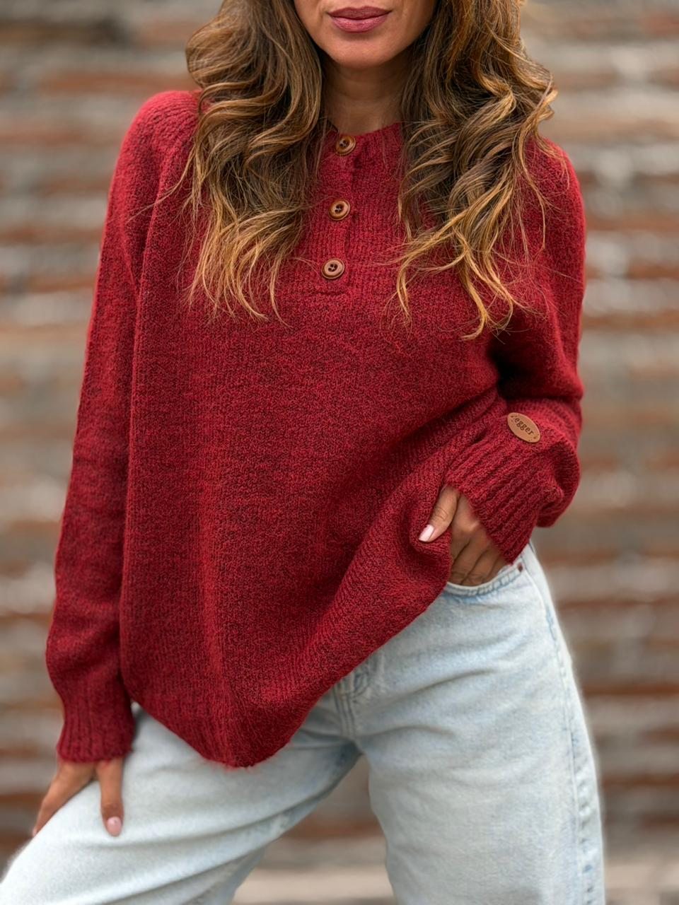 Sweater París Botones rojo