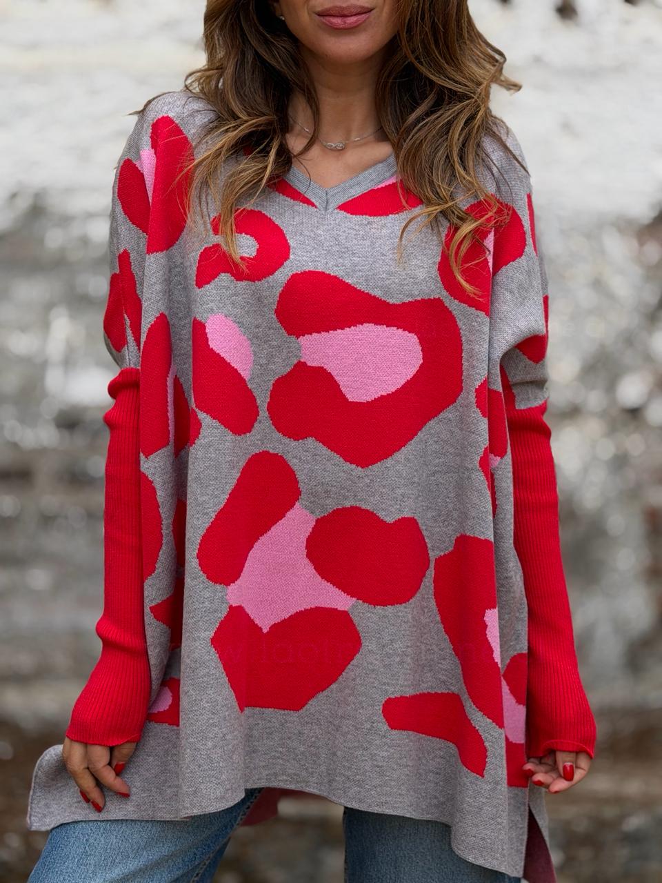 Sweater Print gris/rojo