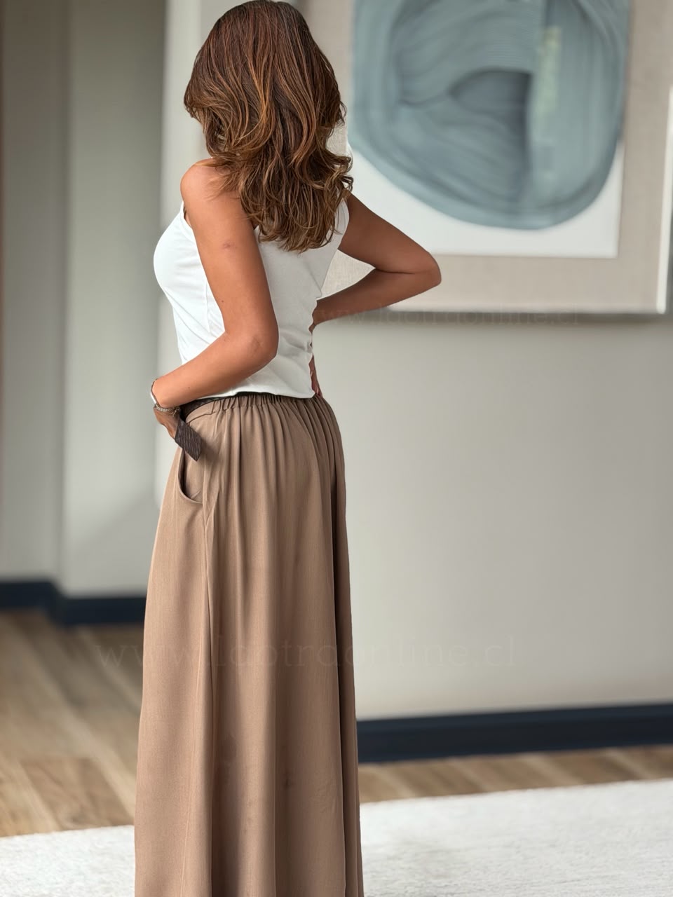 Pantalón Palazzo+cinturón trenza camel