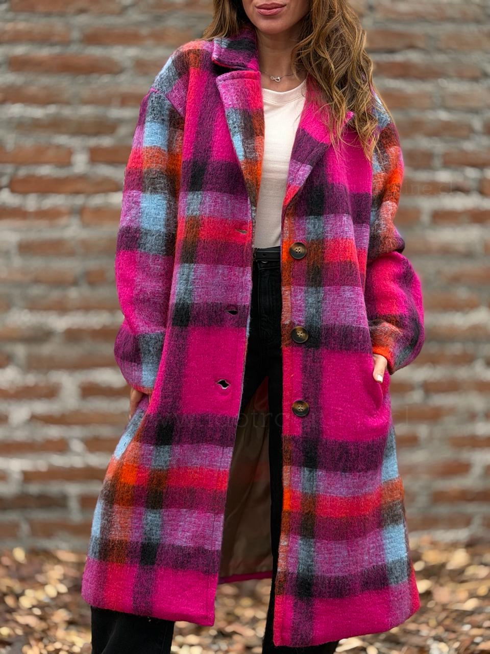 Abrigo Italiano cuadros fucsia