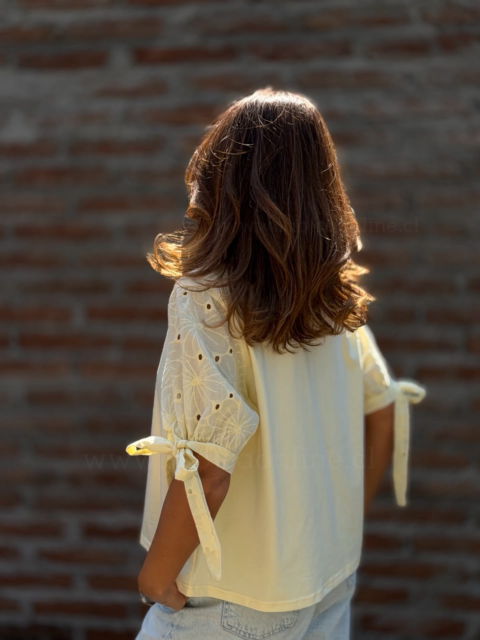 Polera manga bordada amarillo