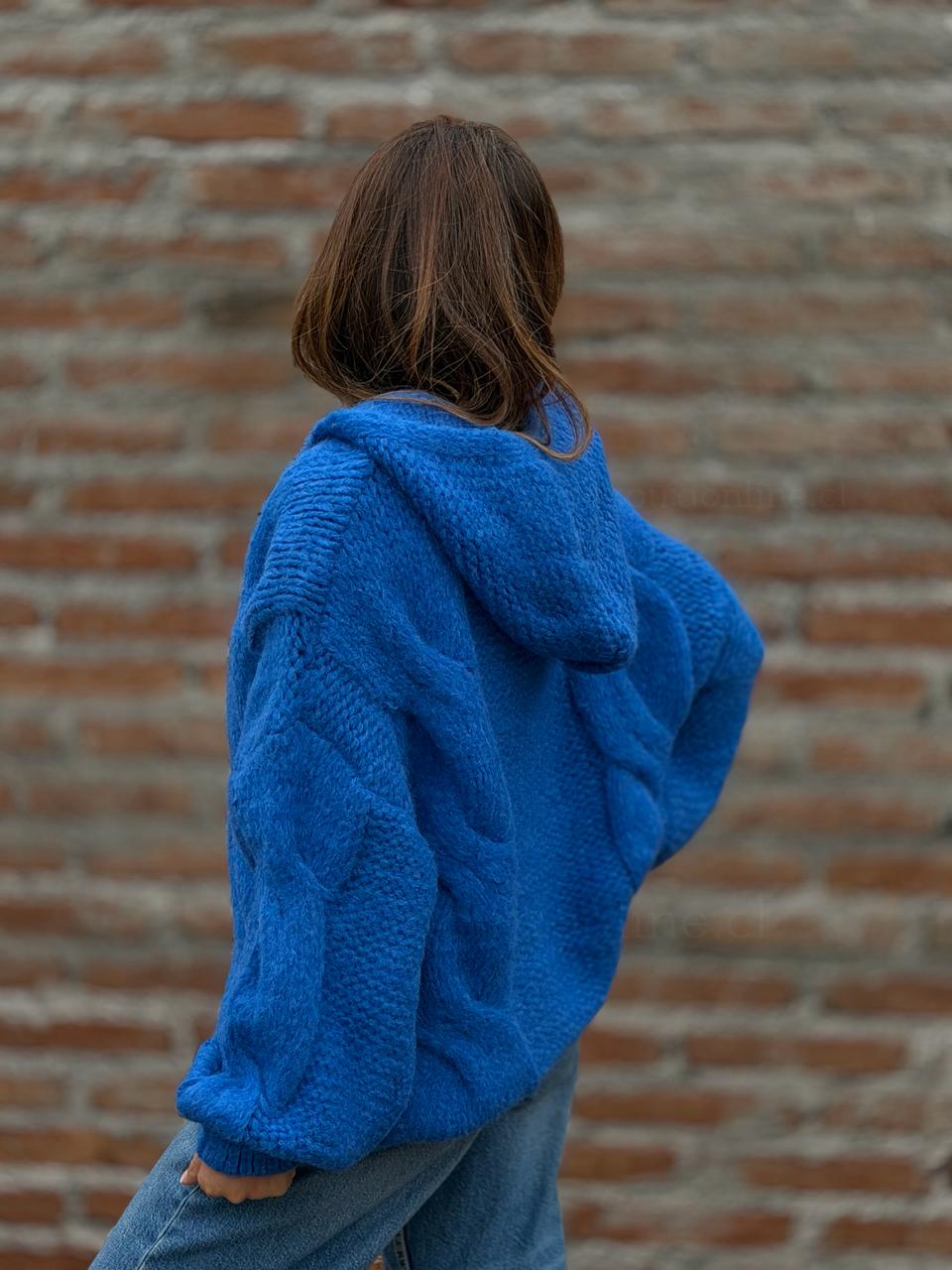 Sweater Canguro trenza azul