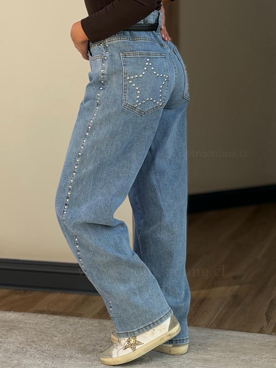 Baggy Estrella tachas celeste