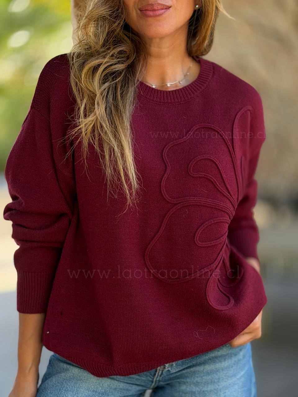 Sweater Flor relieve cherry