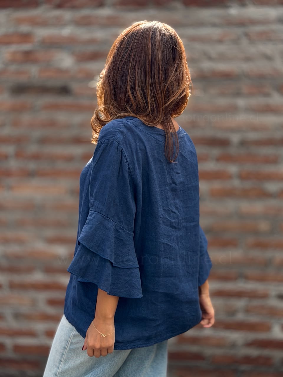 Polera Vuelos puro lino azul