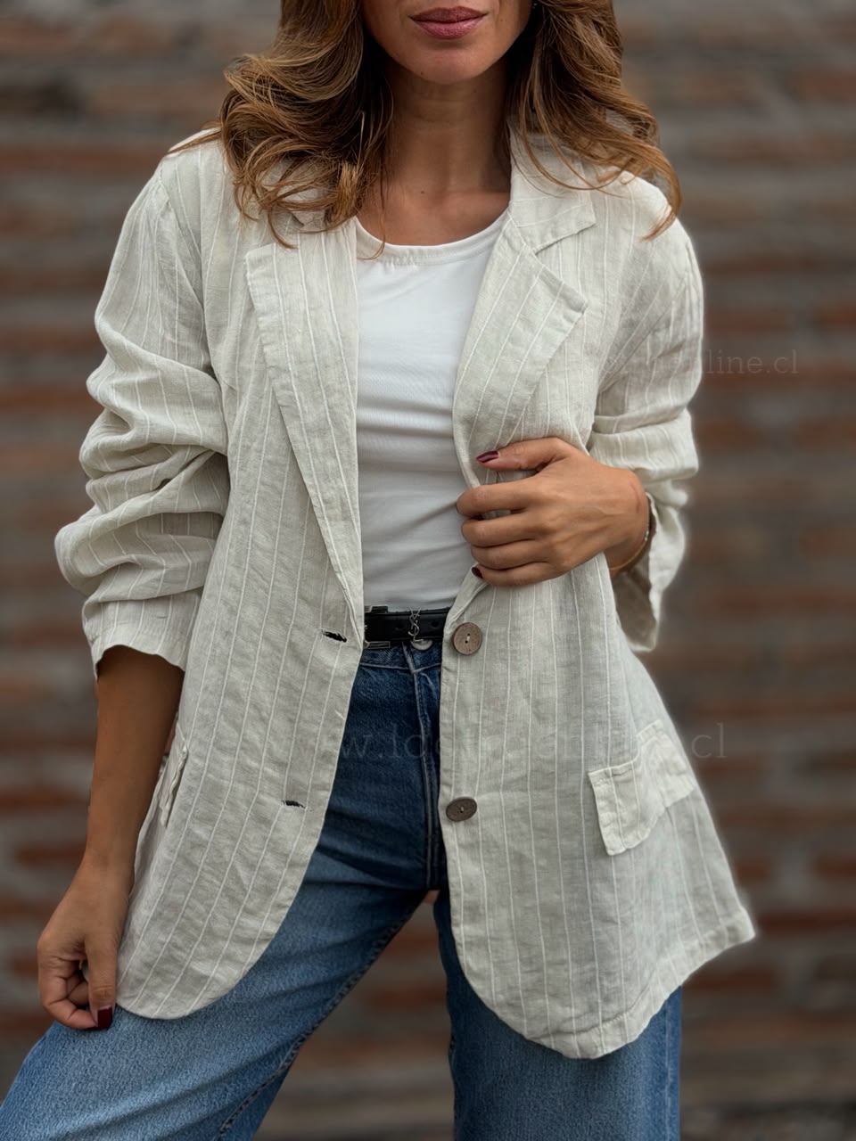 Blazer rayas Puro Lino arena