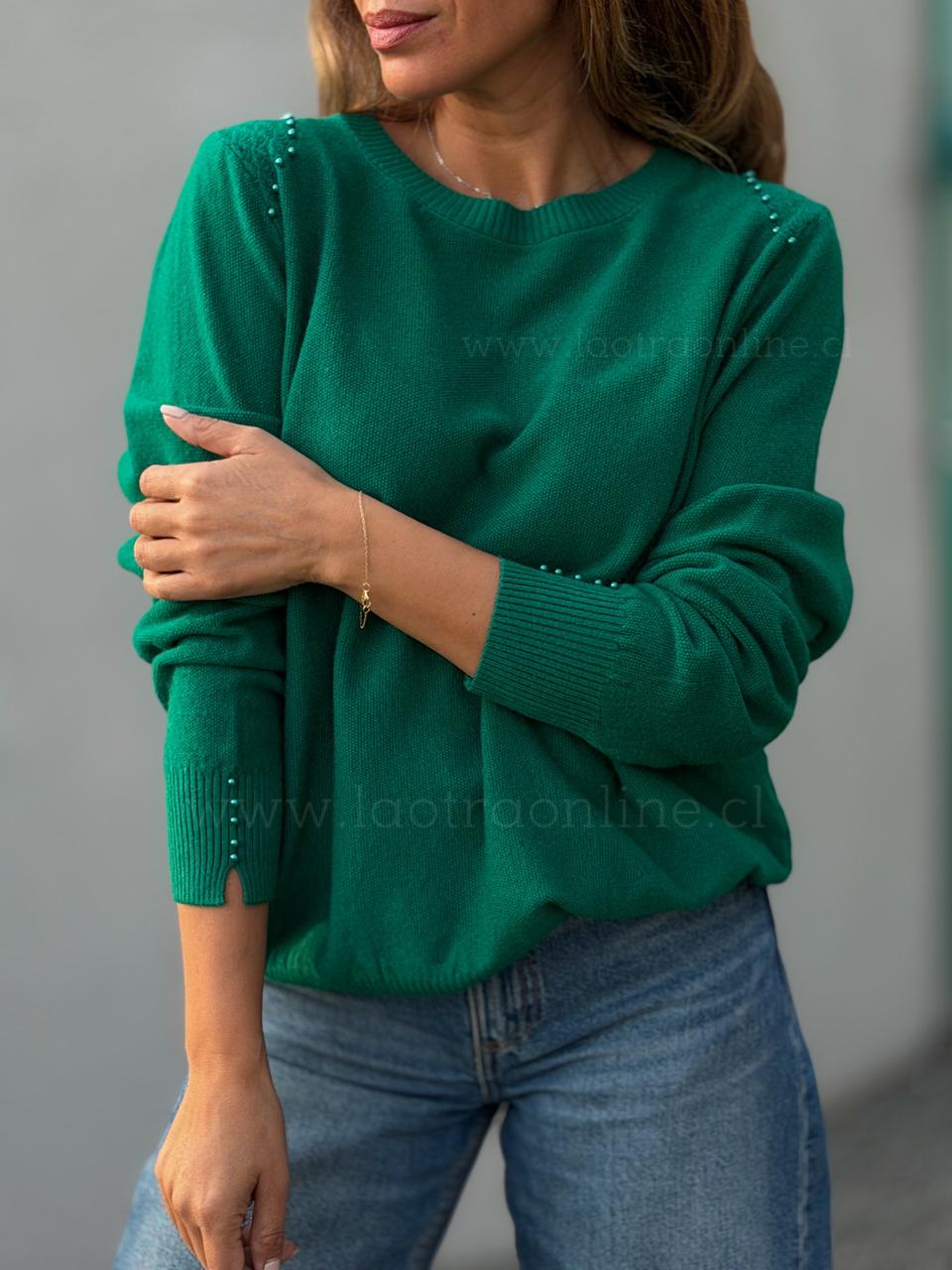 Sweater Hombrera perla verde