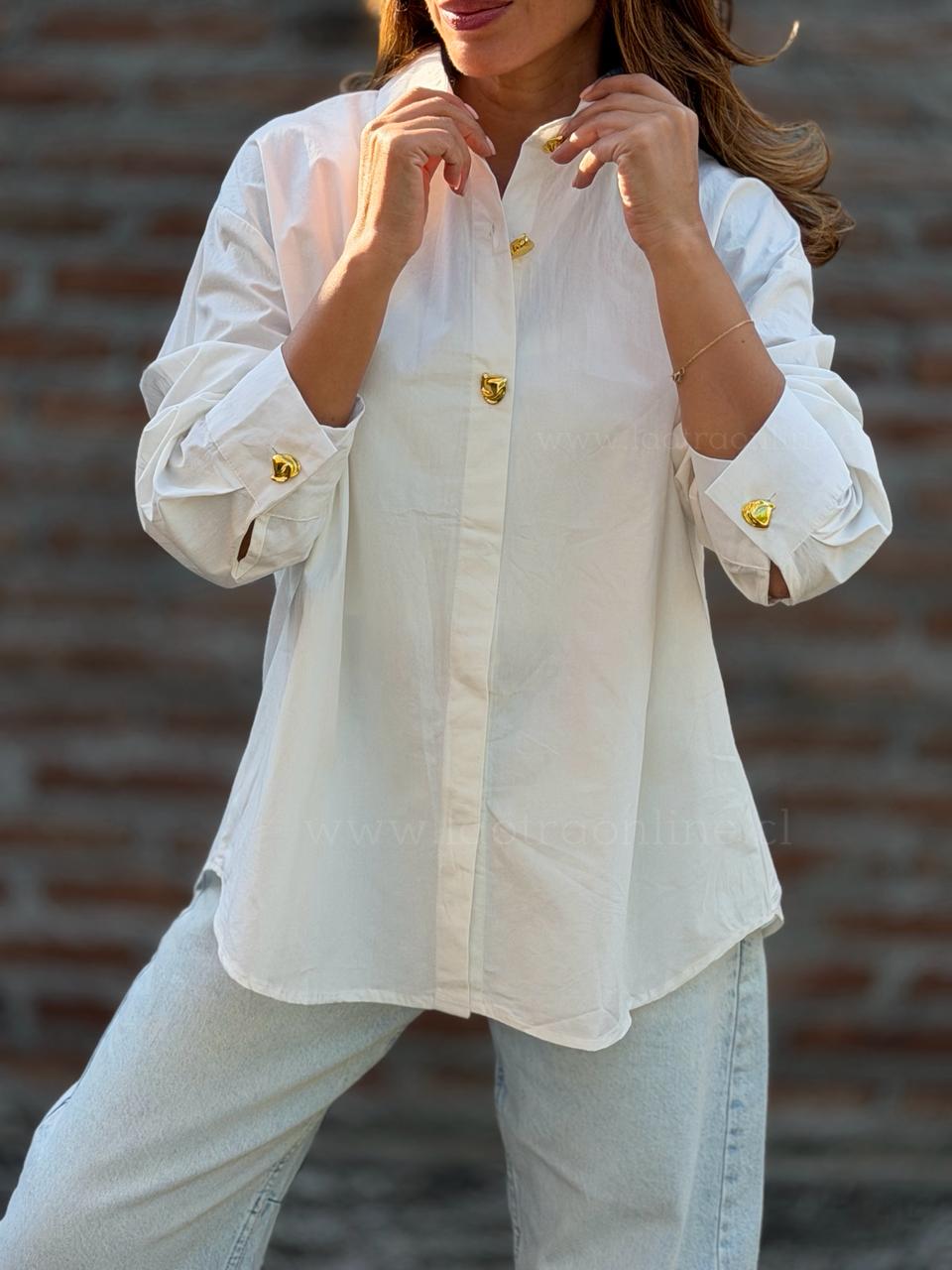 Camisa Botón dorado blanco