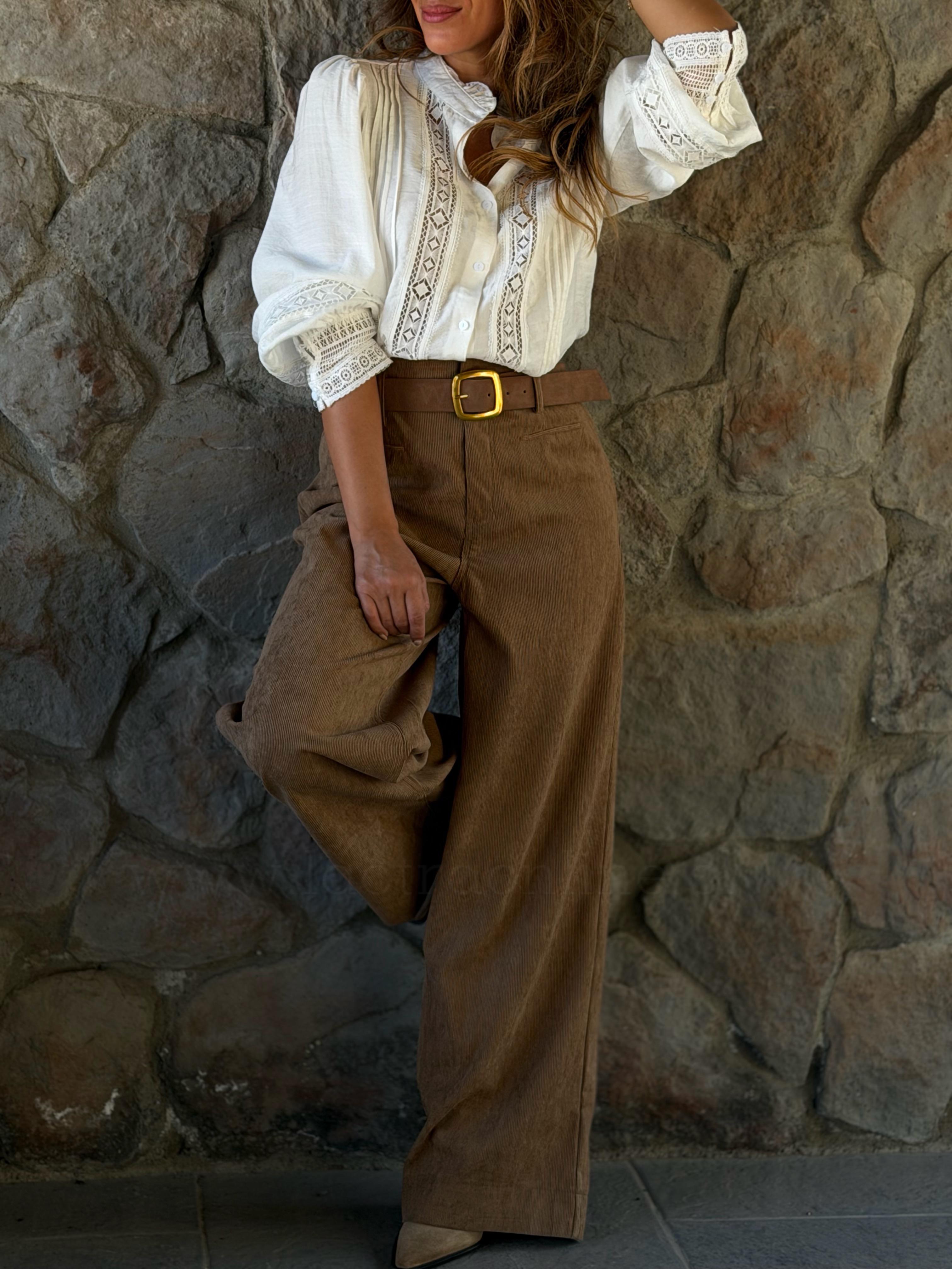 Pantalón Cotele+Cinturón camel