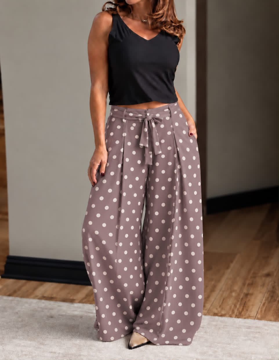 Pantalón Cinto lunares malva/taupe