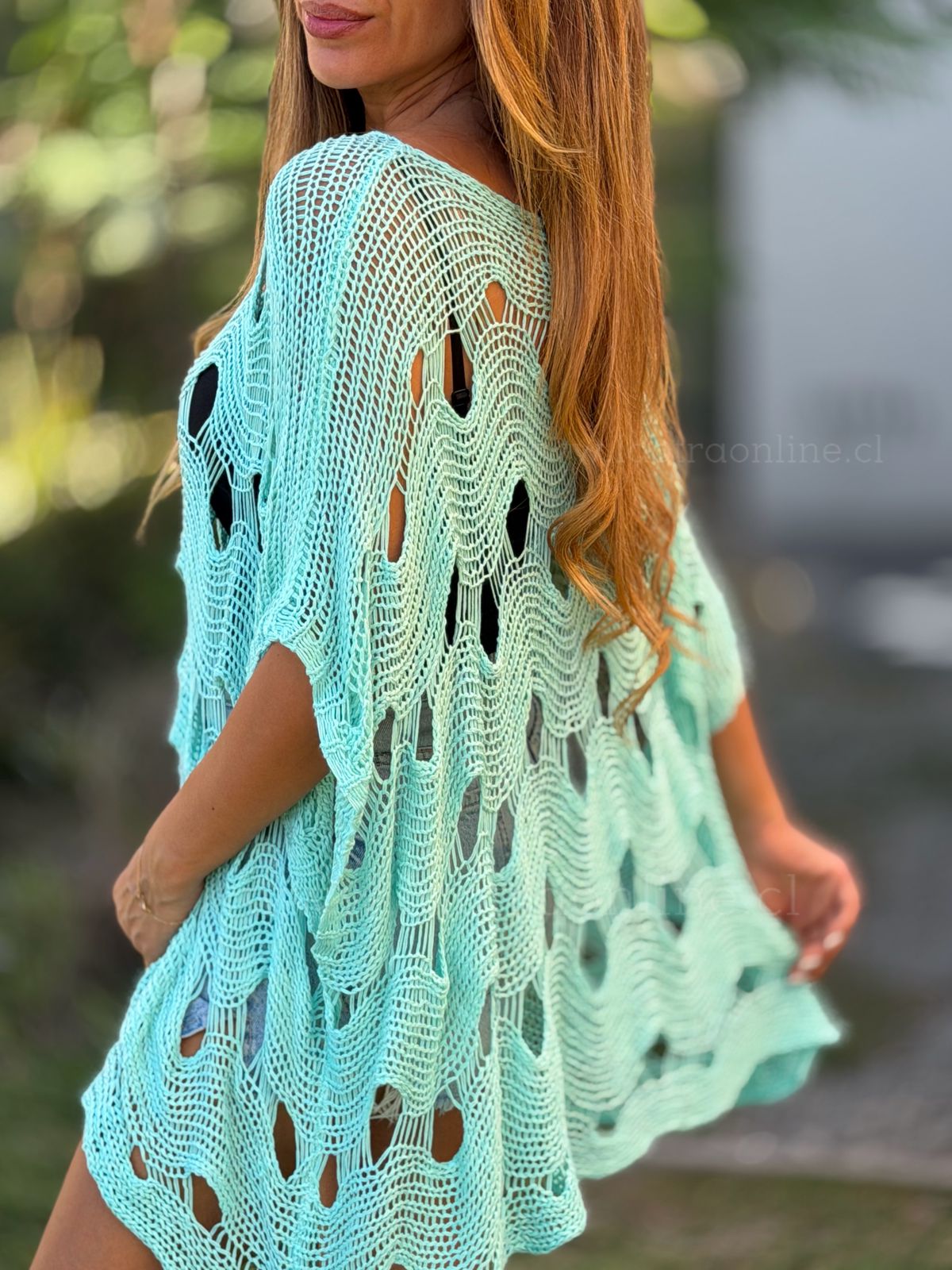 Sweater/Oversize Calado turquesa