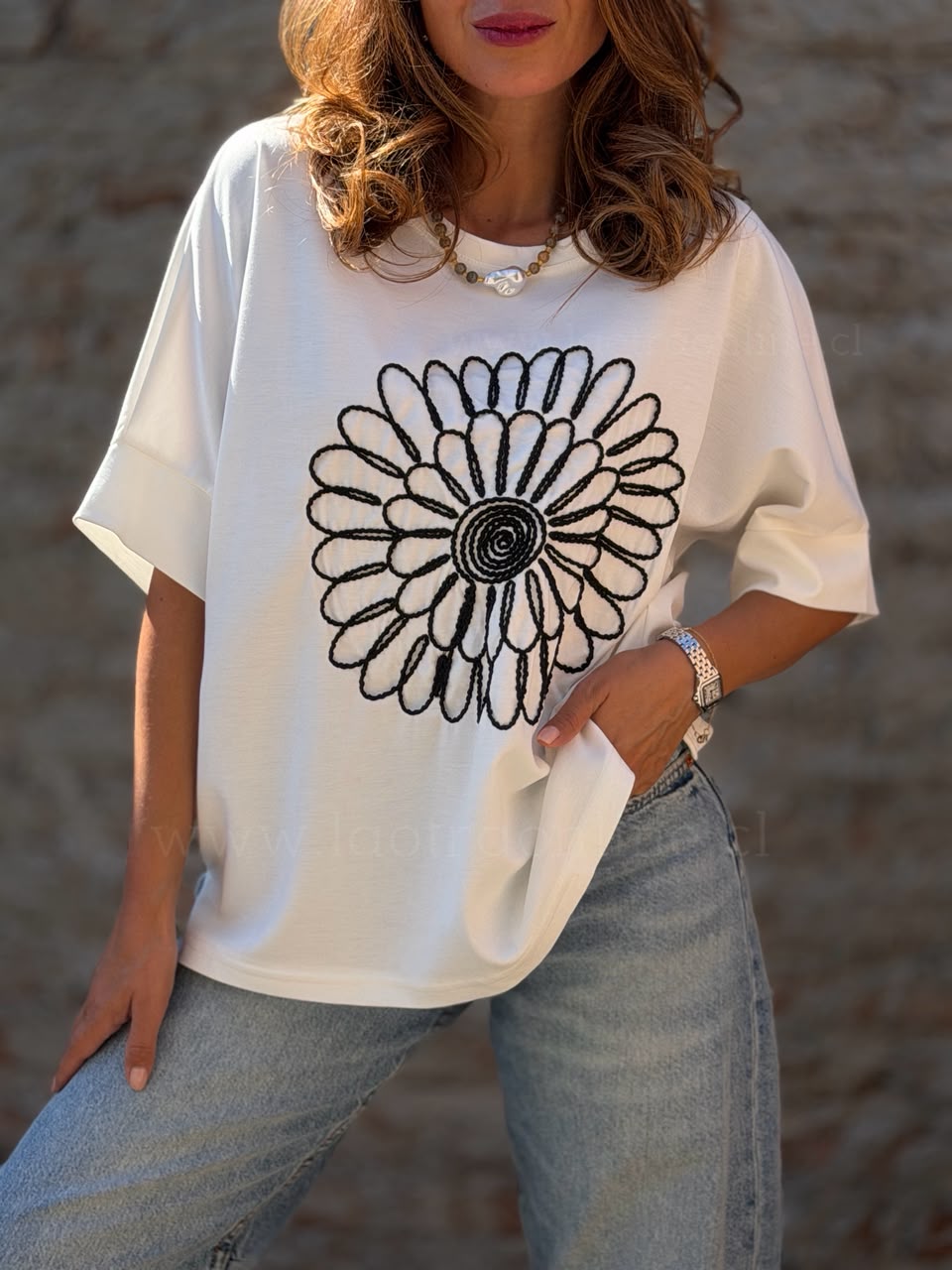 Polera maxi Flor blanco
