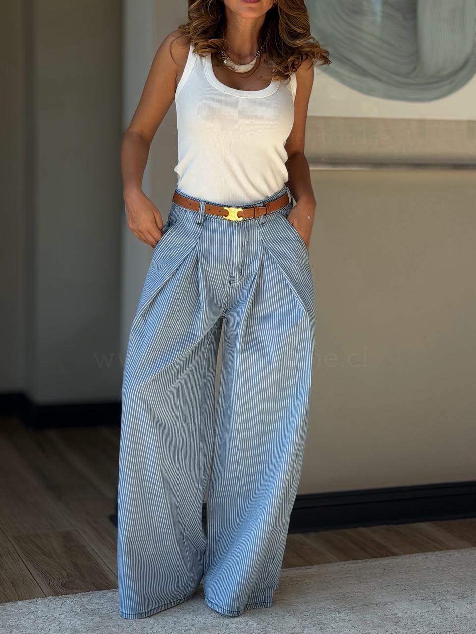 New Pantalón viral rayas celeste