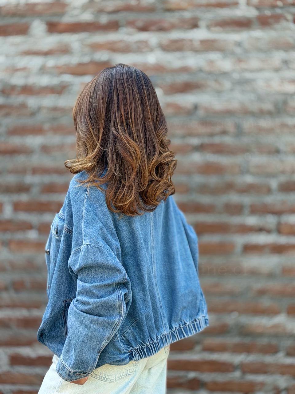 Chaqueta mezclilla efecto globo azul