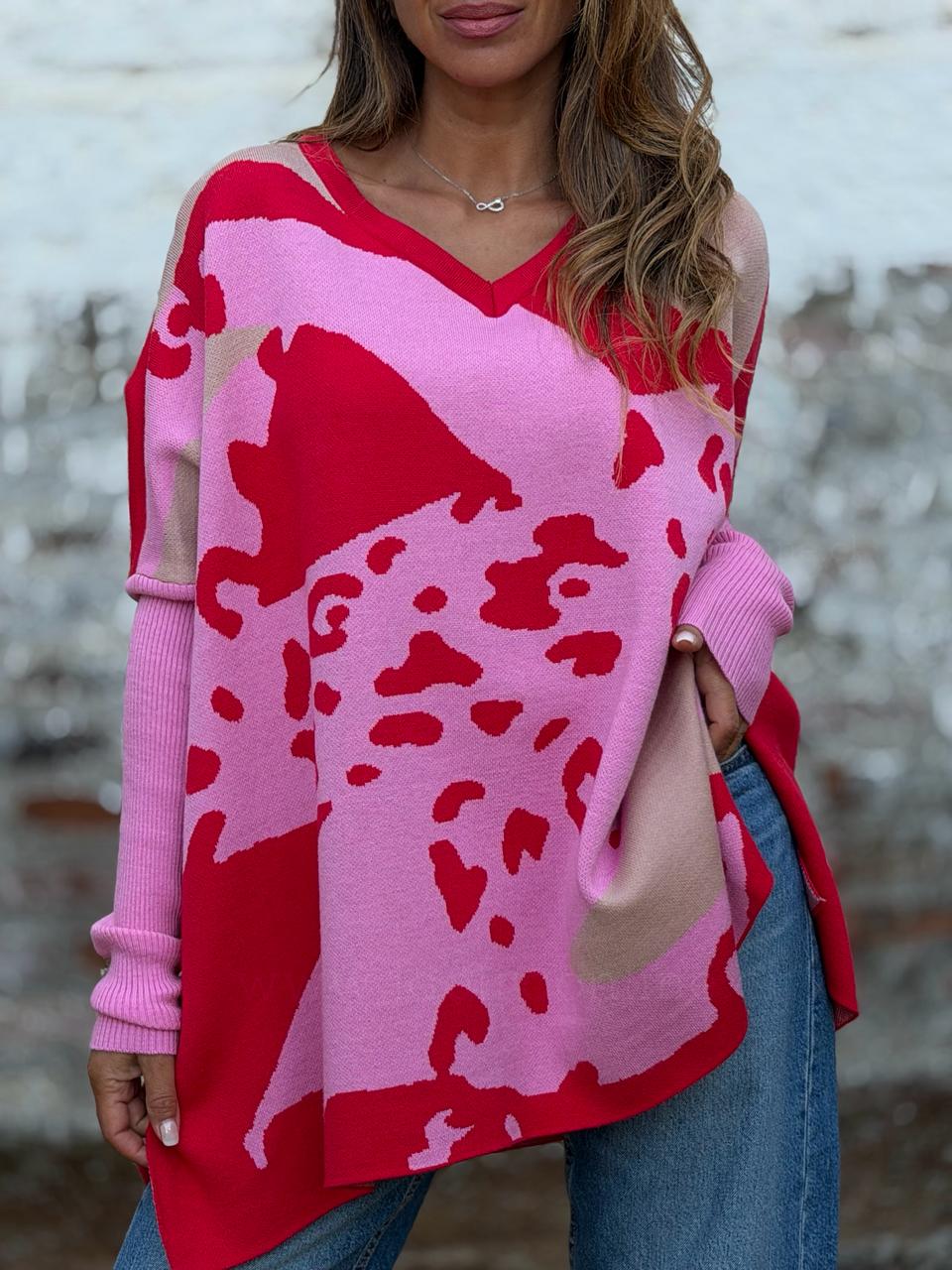 Sweater Arte fucsia/rojo
