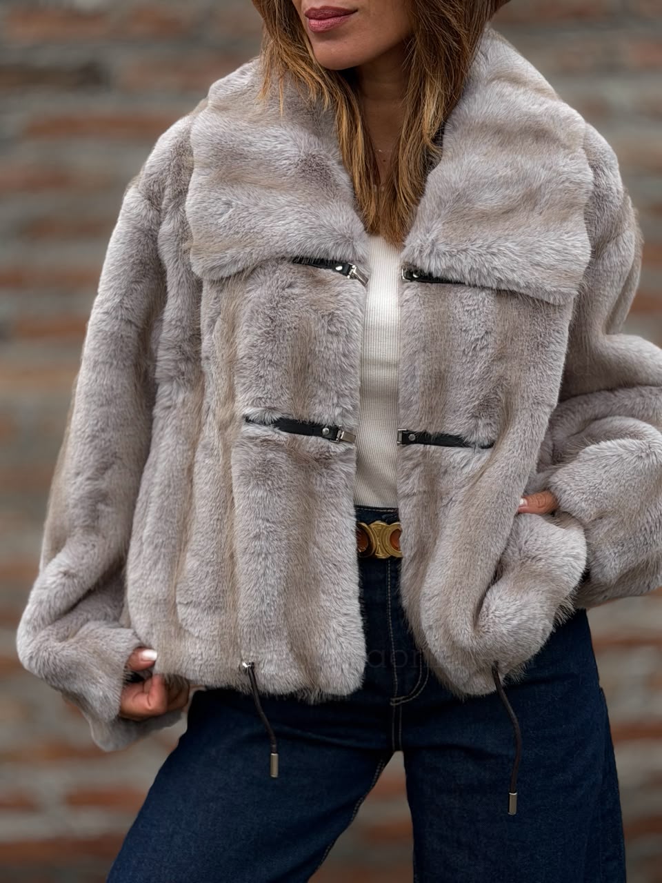 Abrigo piel Kansas gris/moka