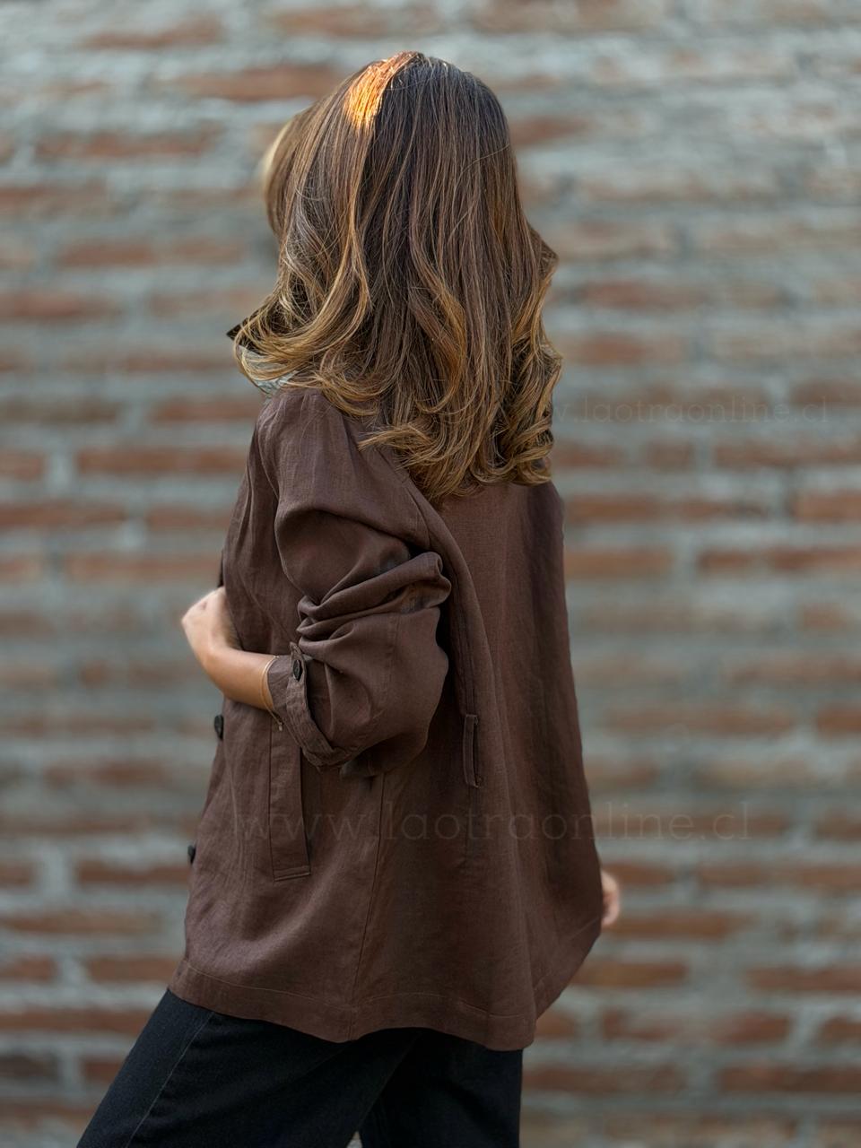 Trench Lino marrón oscuro