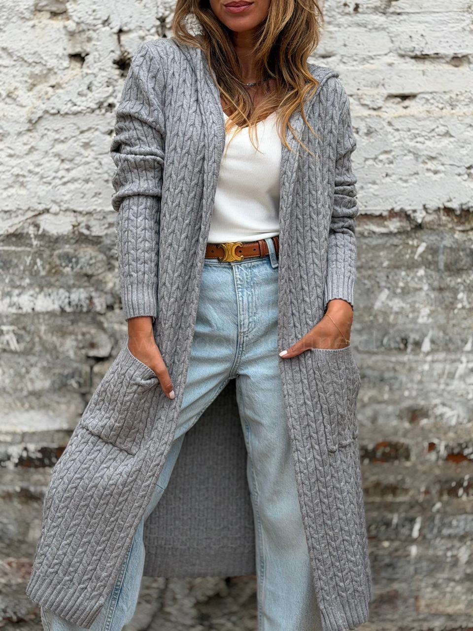 Cárdigan Trenza capucha gris