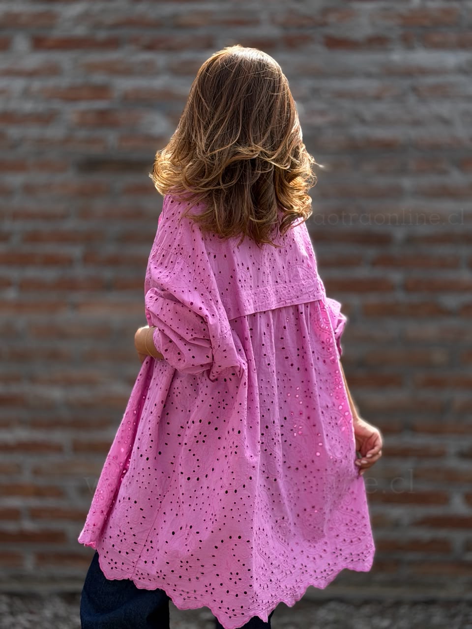 Blusón/Mini vestido Broderie fucsia