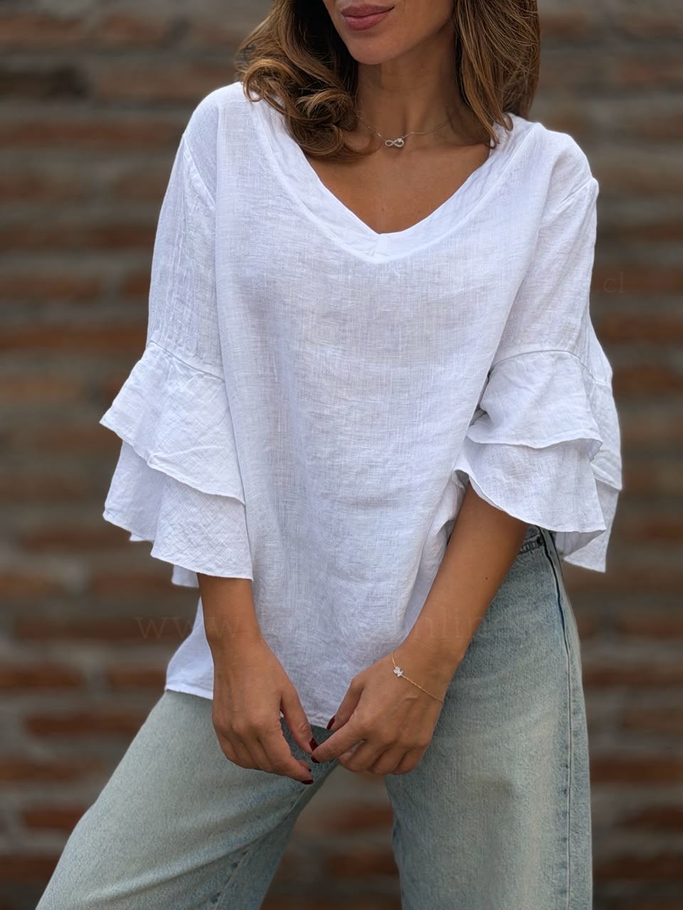 Polera Vuelos puro lino blanco