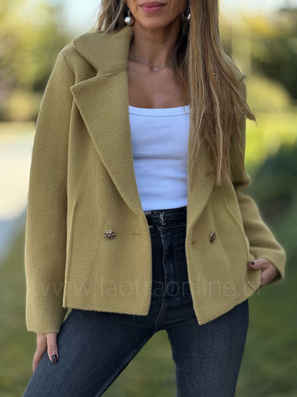 Abrigo/blazer corto Lady Camel/pistacho