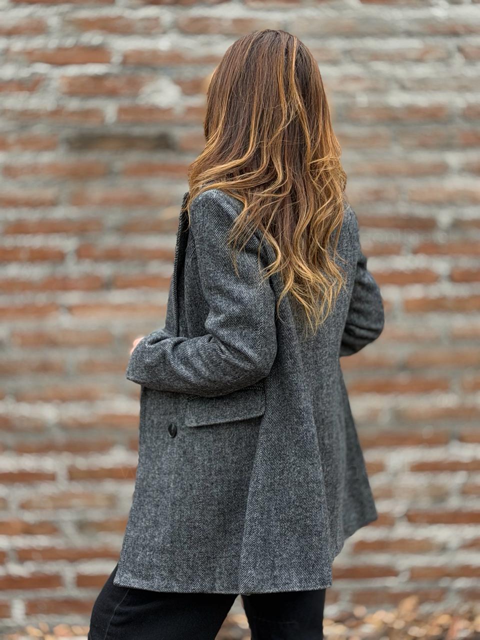 Blazer/Abrigo lana espiga perfecta negro
